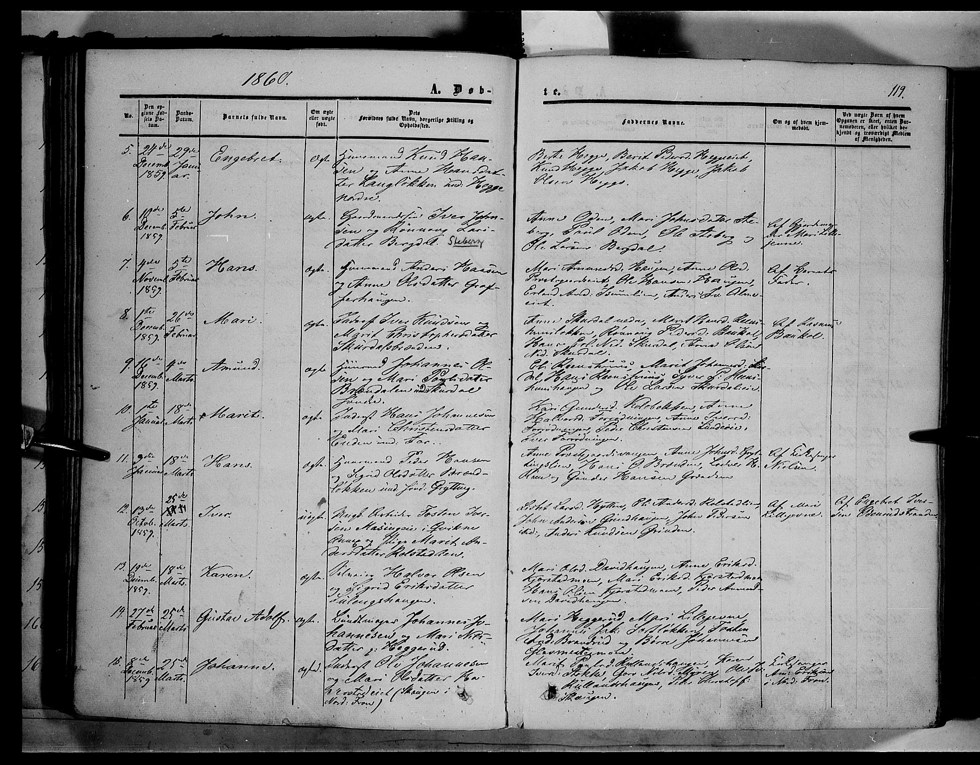 Sør-Fron prestekontor, SAH/PREST-010/H/Ha/Haa/L0001: Parish register (official) no. 1, 1849-1863, p. 119