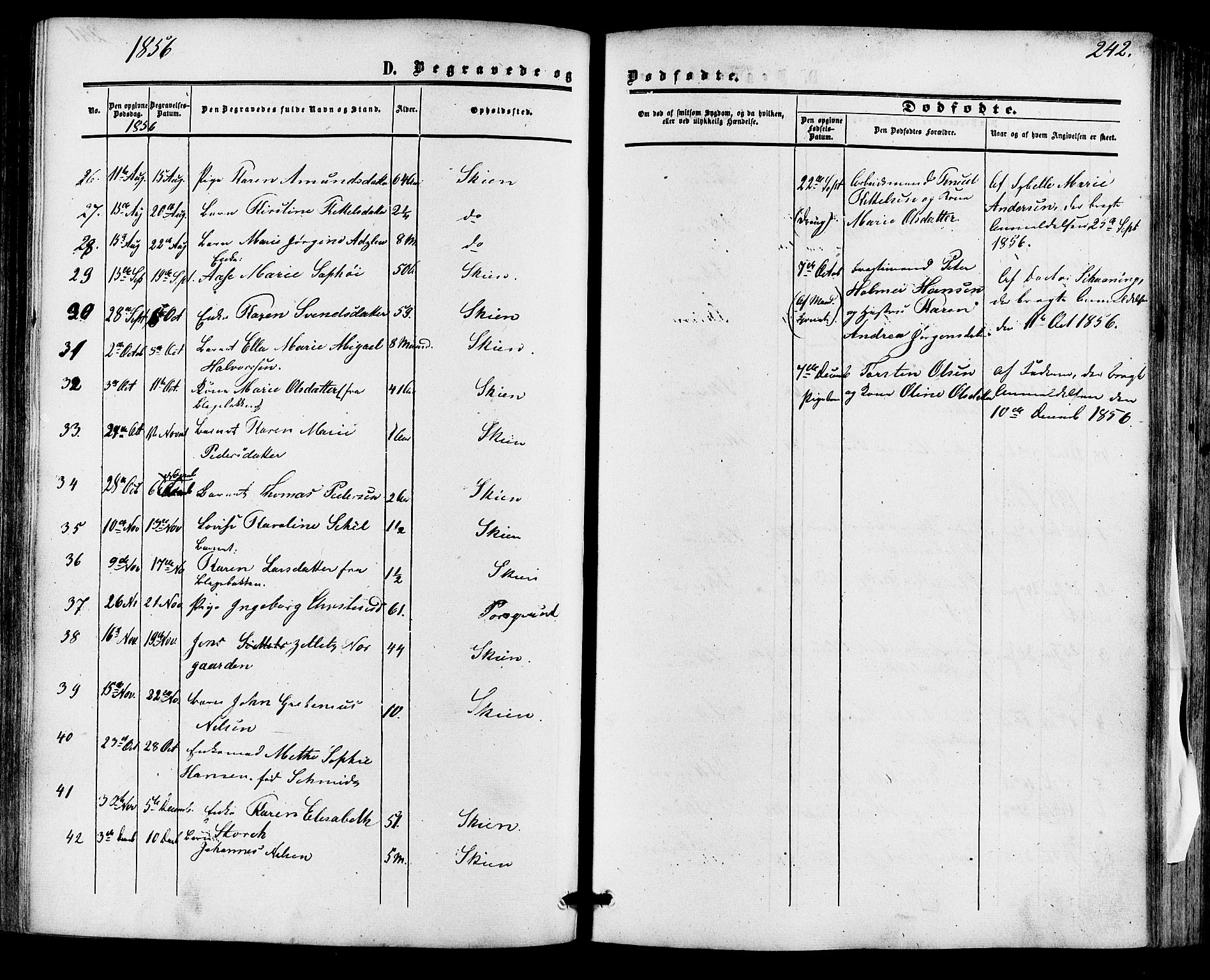 Skien kirkebøker, SAKO/A-302/F/Fa/L0007: Parish register (official) no. 7, 1856-1865, p. 242