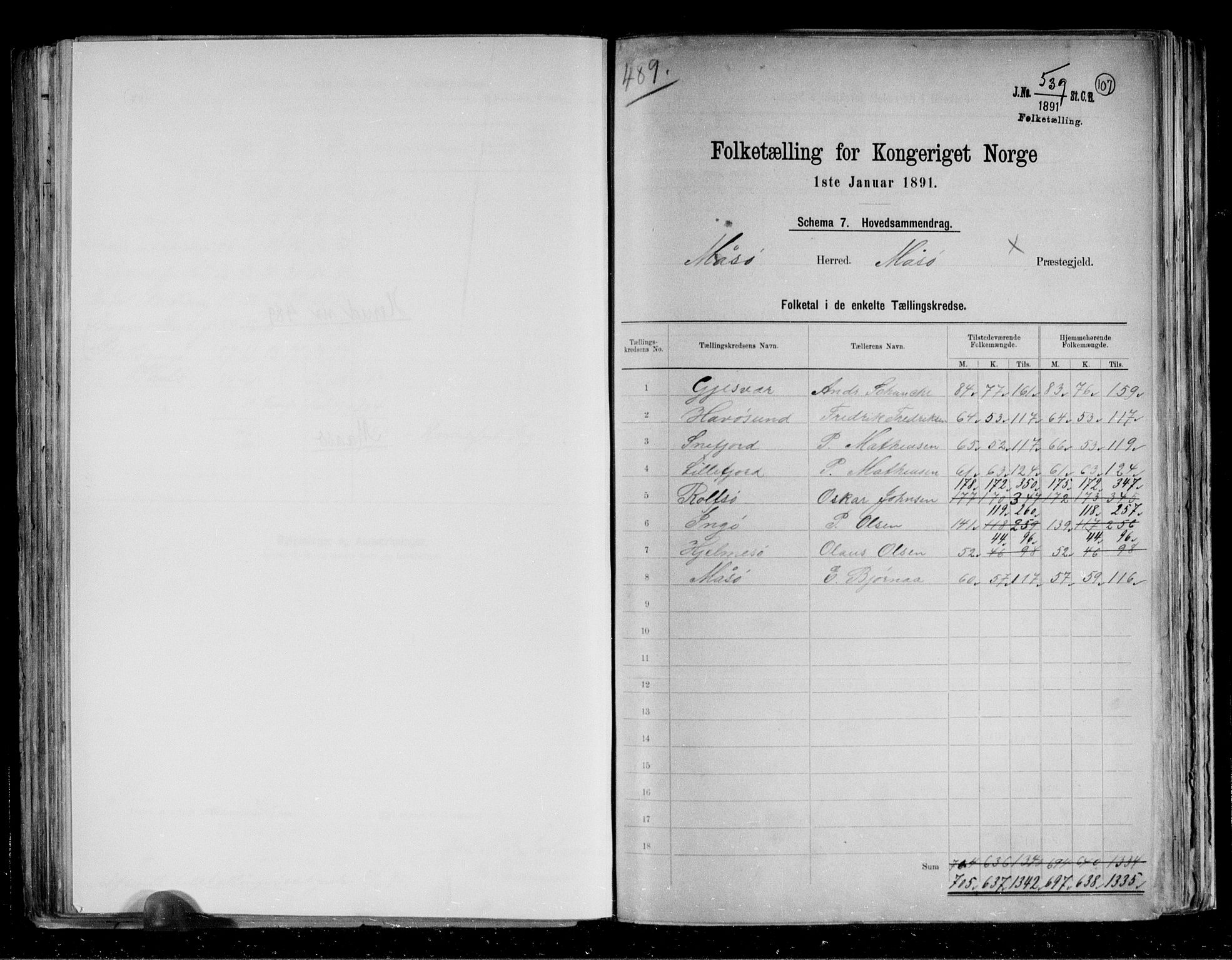 RA, 1891 census for 2018 Måsøy, 1891, p. 2