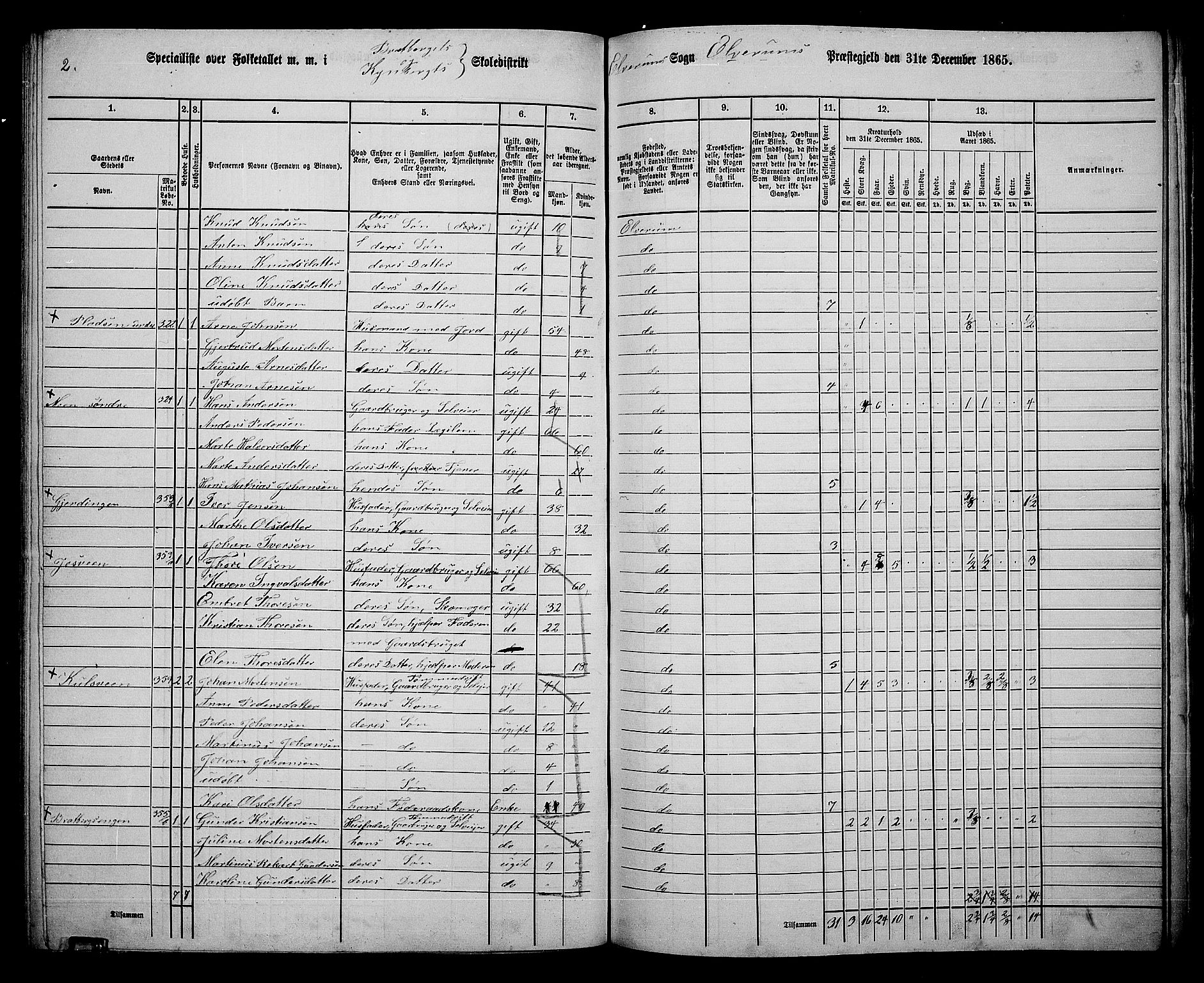 RA, 1865 census for Elverum, 1865, p. 218