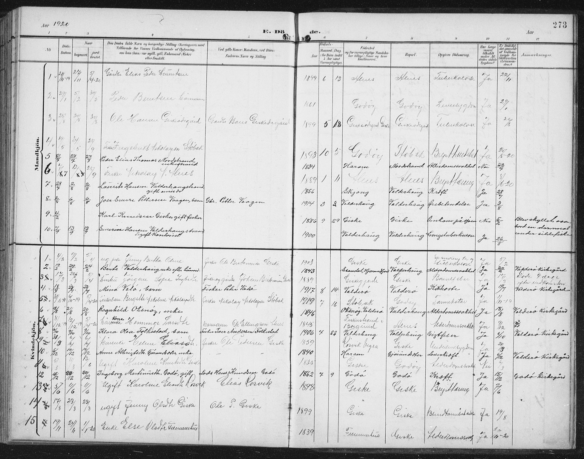 Ministerialprotokoller, klokkerbøker og fødselsregistre - Møre og Romsdal, AV/SAT-A-1454/534/L0489: Parish register (copy) no. 534C01, 1899-1941, p. 273