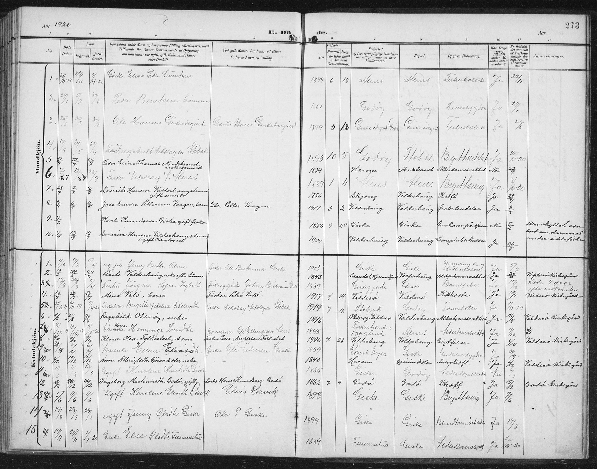 Ministerialprotokoller, klokkerbøker og fødselsregistre - Møre og Romsdal, AV/SAT-A-1454/534/L0489: Parish register (copy) no. 534C01, 1899-1941, p. 273