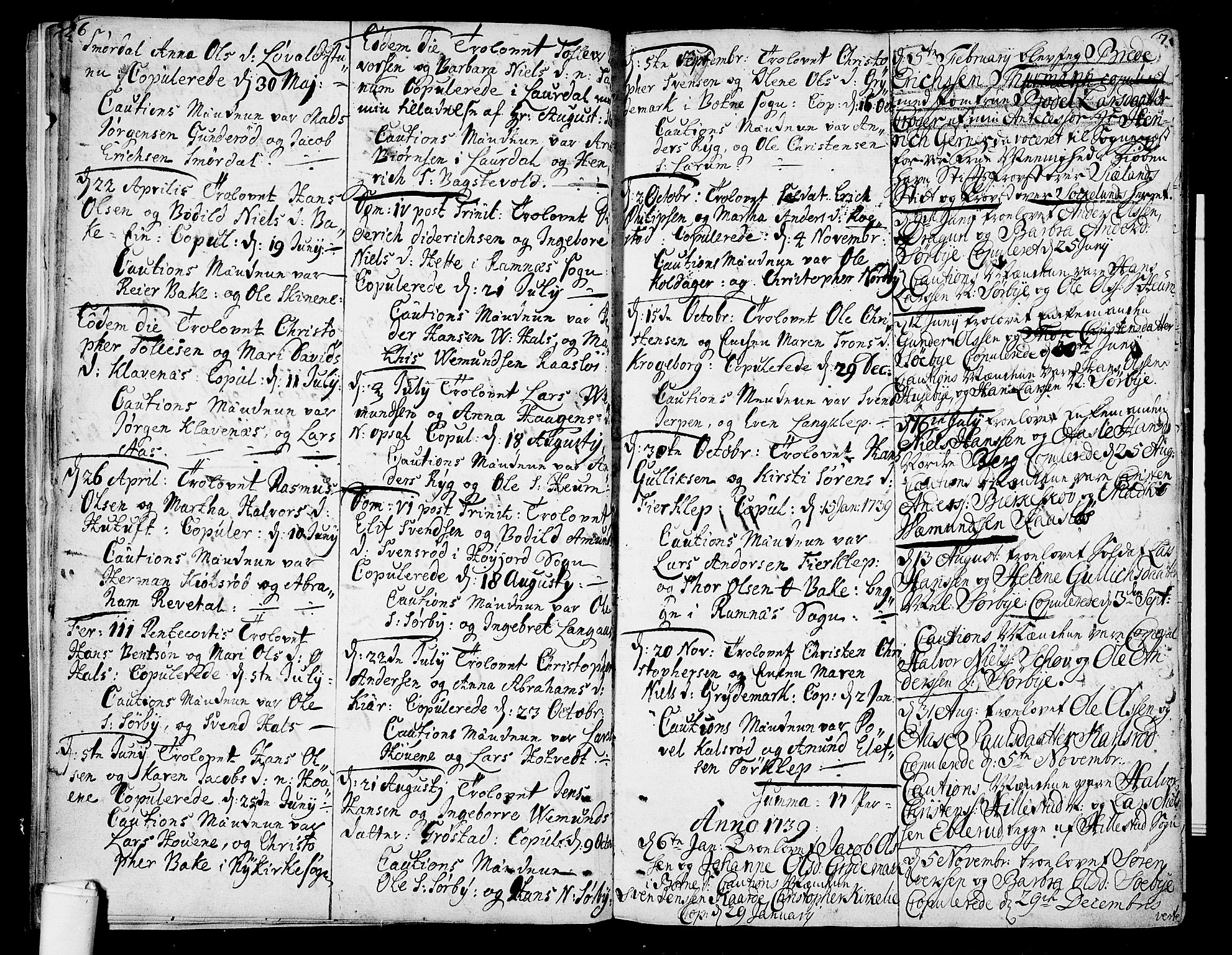 Våle kirkebøker, AV/SAKO-A-334/F/Fa/L0003: Parish register (official) no. I 3, 1732-1773, p. 6-7