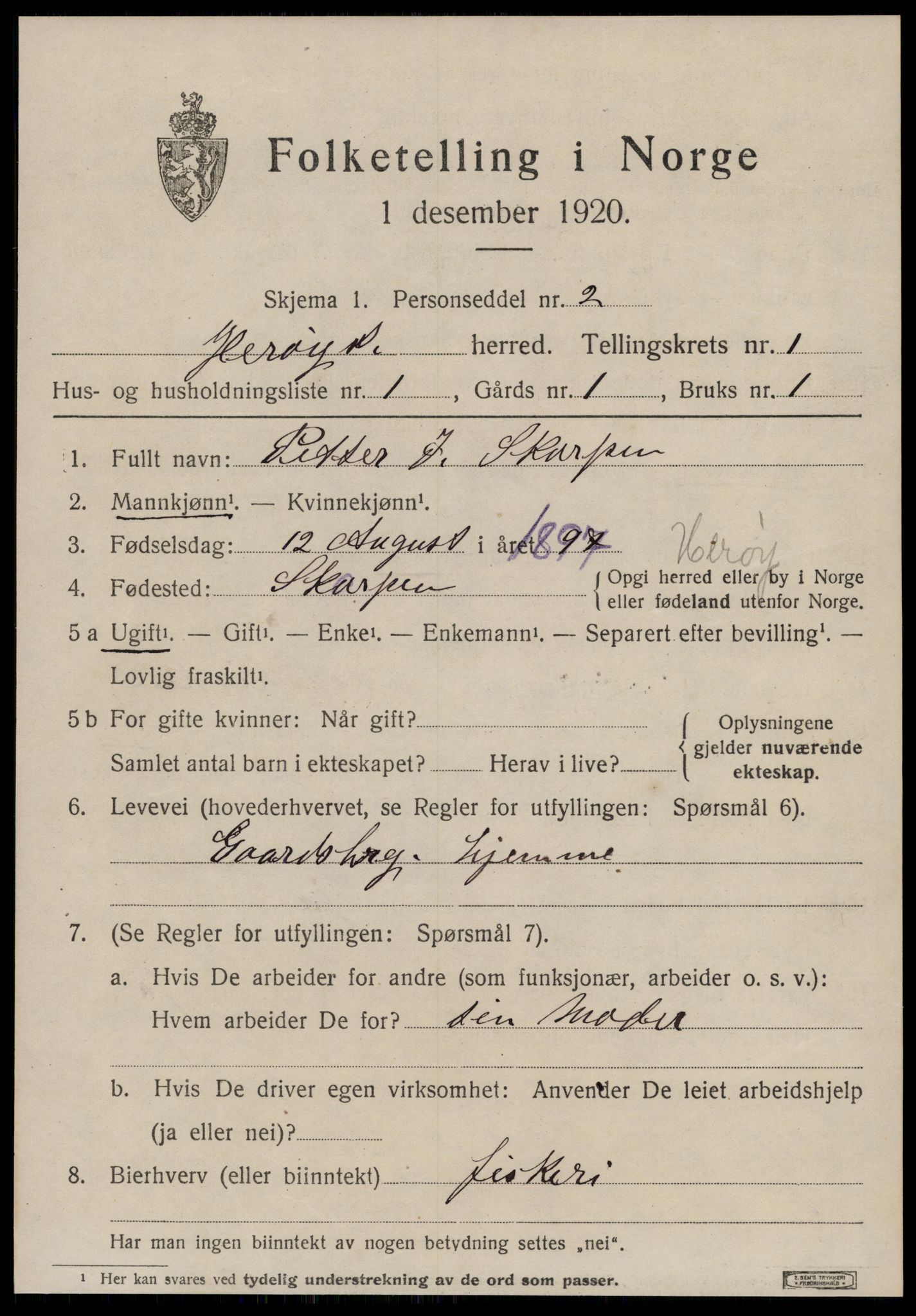 SAT, 1920 census for Herøy (MR), 1920, p. 1433