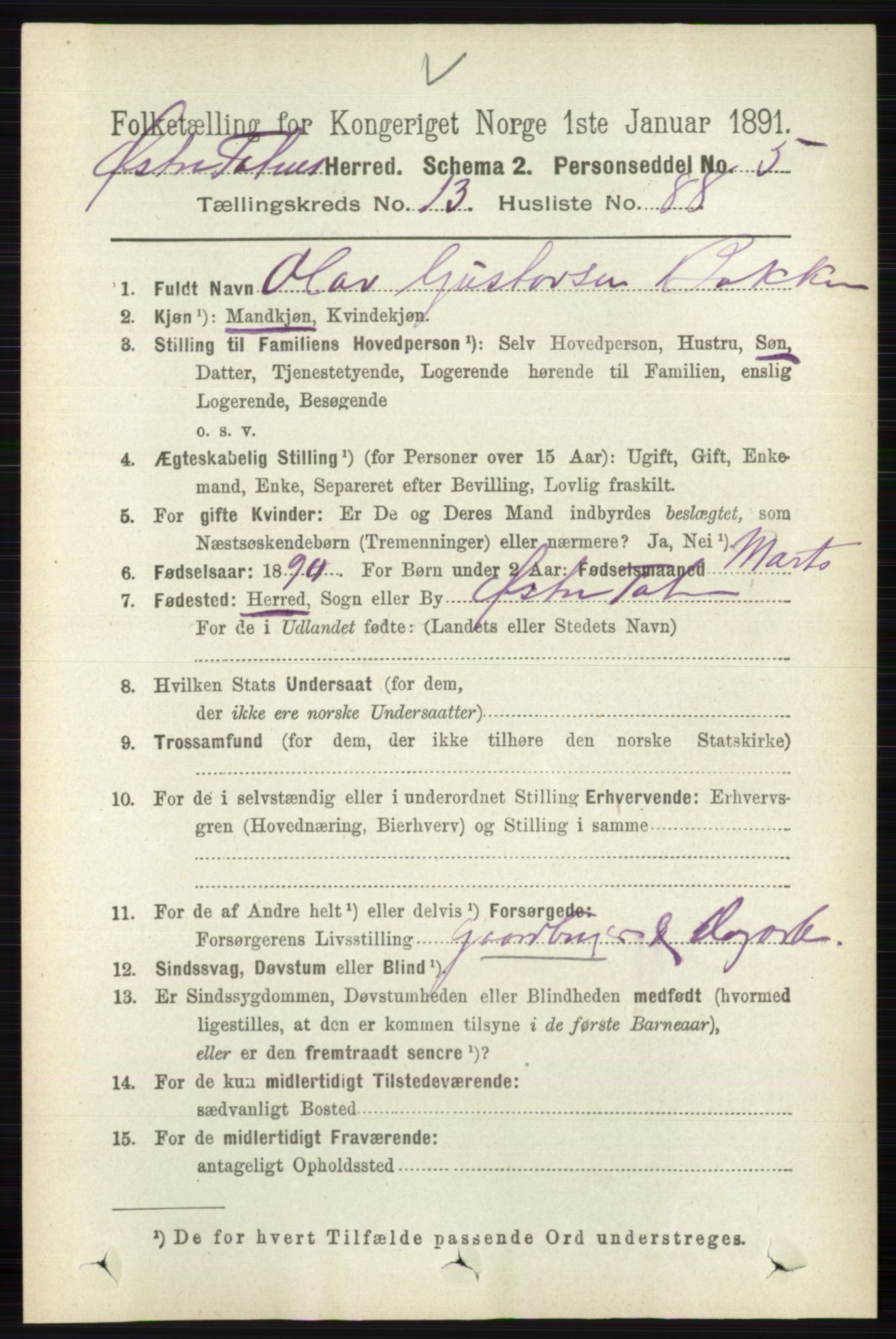 RA, 1891 census for 0528 Østre Toten, 1891, p. 8892