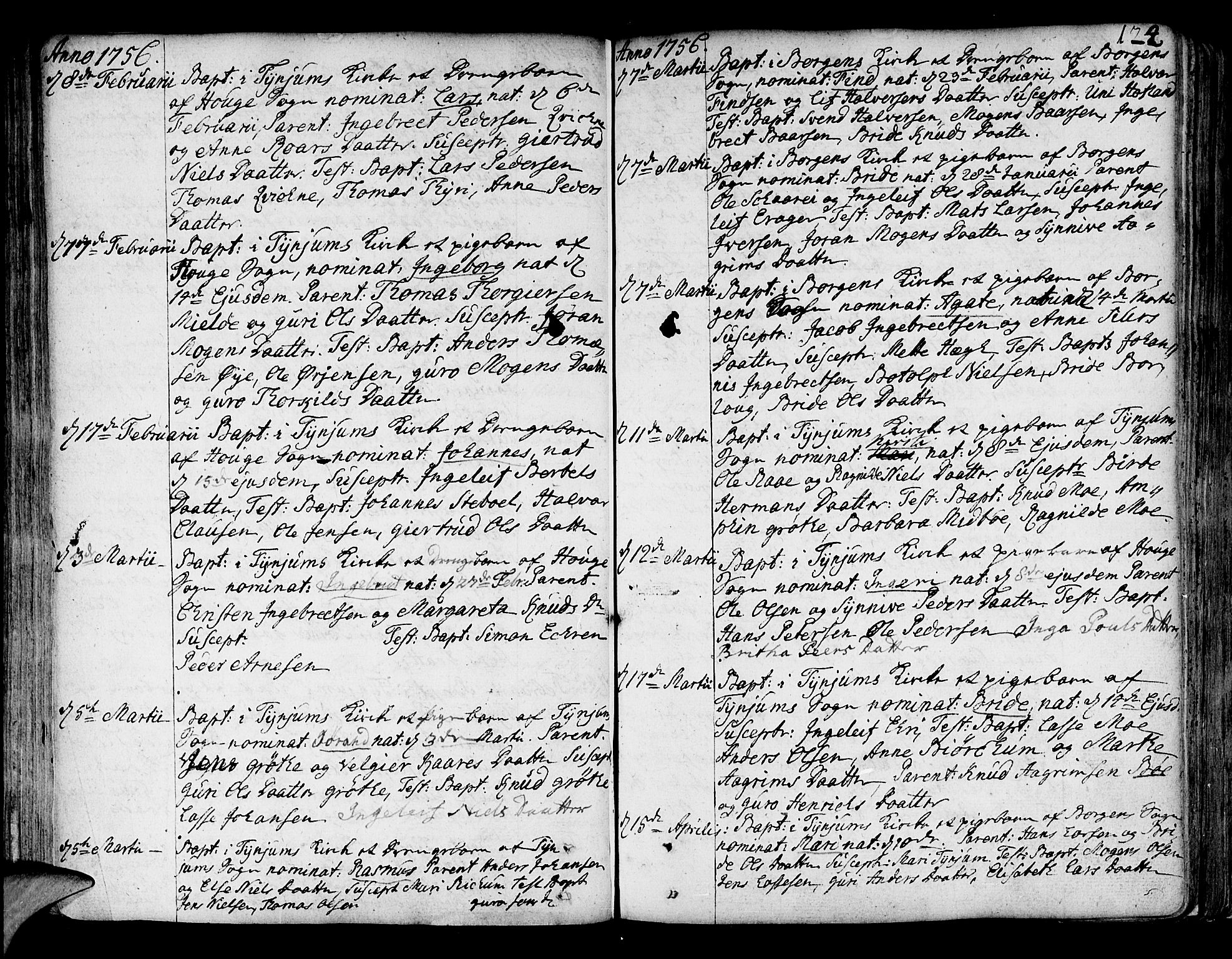 Lærdal sokneprestembete, SAB/A-81201: Parish register (official) no. A 2, 1752-1782, p. 124