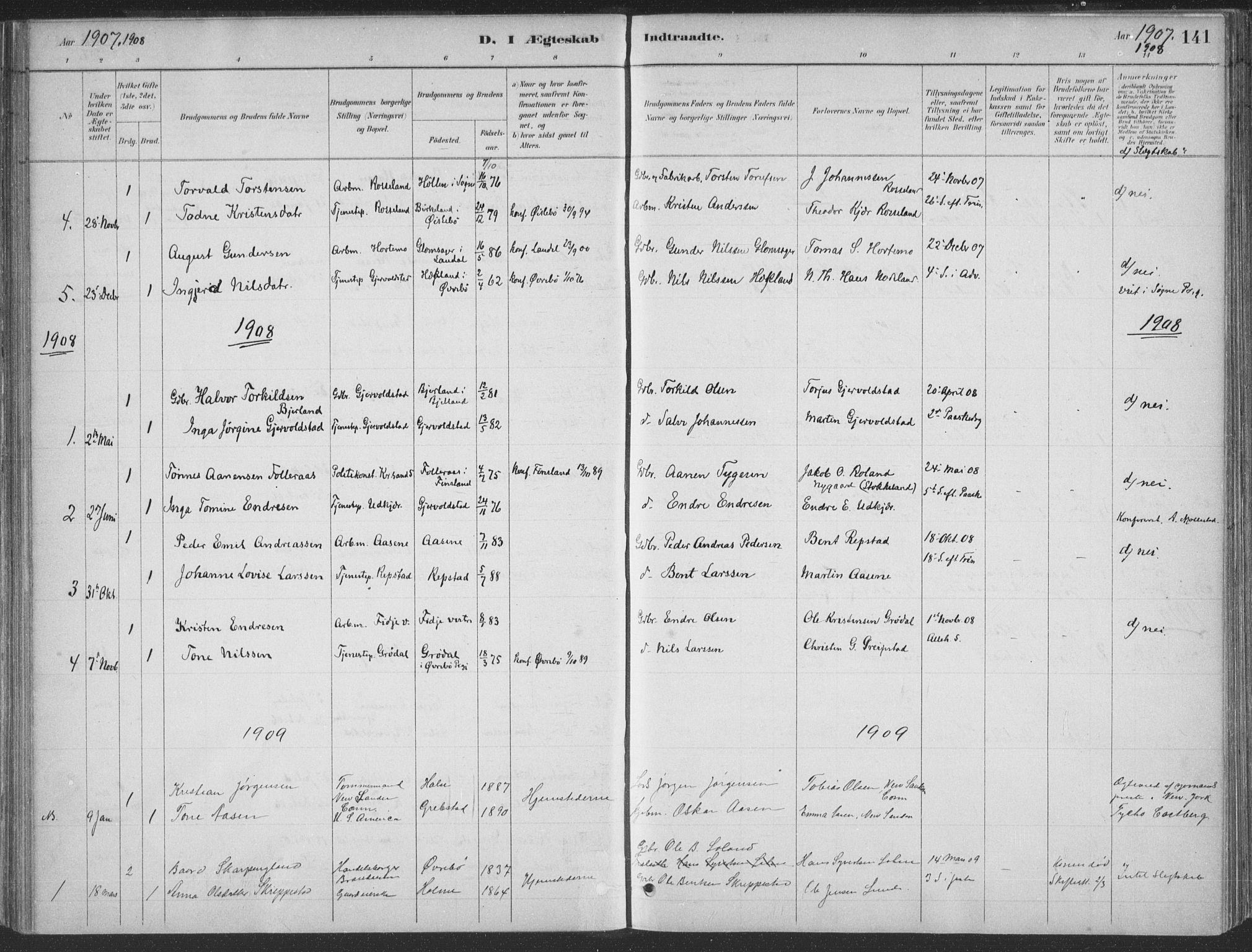 Søgne sokneprestkontor, SAK/1111-0037/F/Fa/Faa/L0003: Parish register (official) no. A 3, 1883-1910, p. 141
