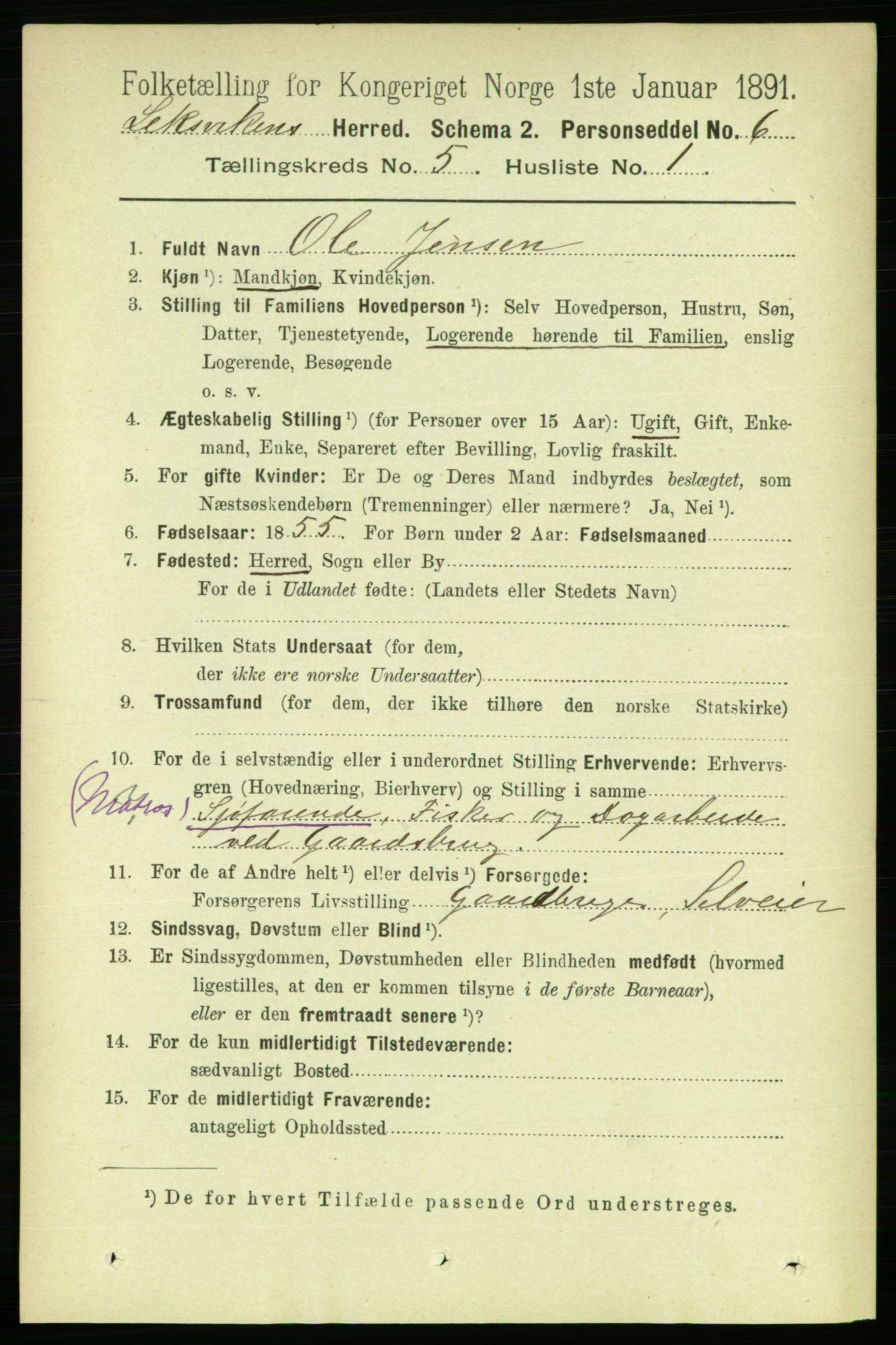 RA, 1891 census for 1718 Leksvik, 1891, p. 2541