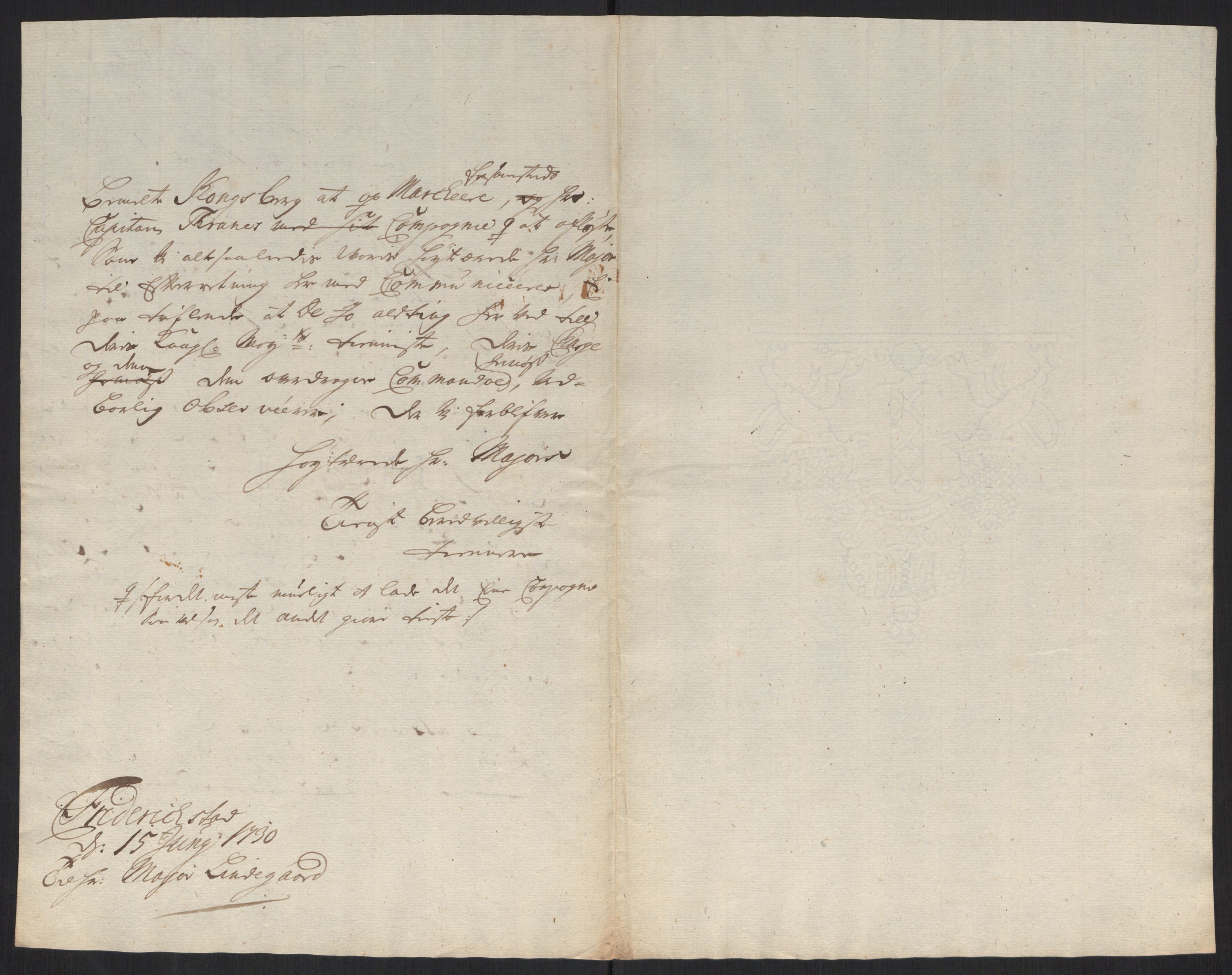 Kommanderende general (KG I) med Det norske krigsdirektorium, AV/RA-EA-5419/B/L0013: Kommanderende generals konsepter, 1730-1733, p. 118