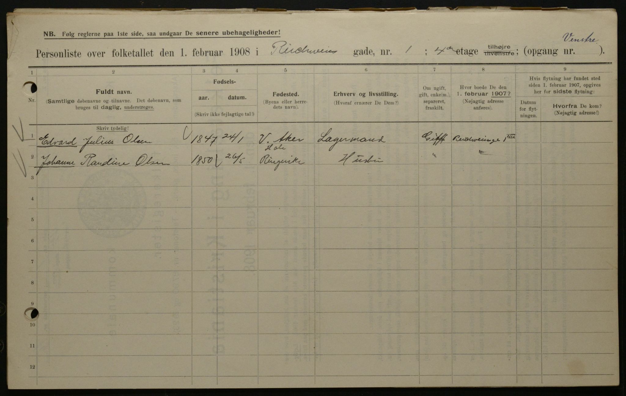 OBA, Municipal Census 1908 for Kristiania, 1908, p. 74278