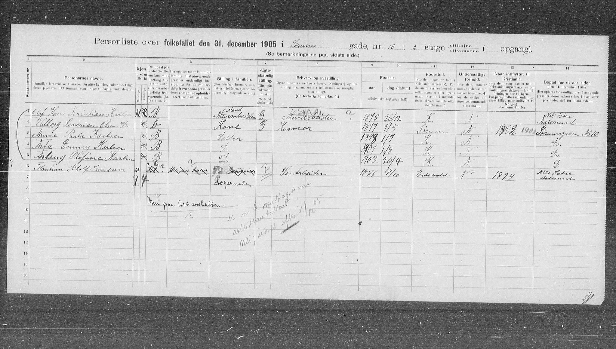 OBA, Municipal Census 1905 for Kristiania, 1905, p. 56029