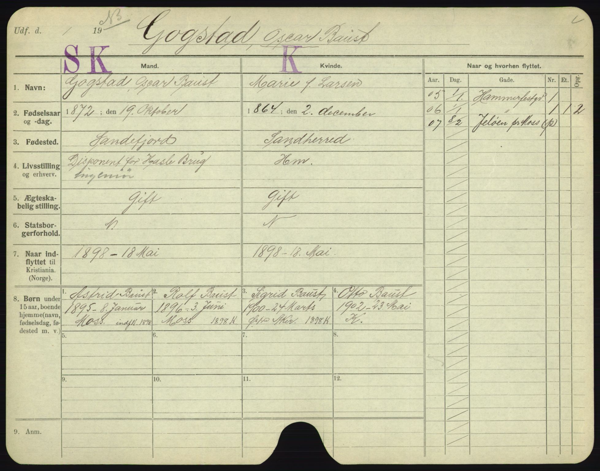 Oslo folkeregister, Registerkort, AV/SAO-A-11715/F/Fa/Fac/L0003: Menn, 1906-1914, p. 521a