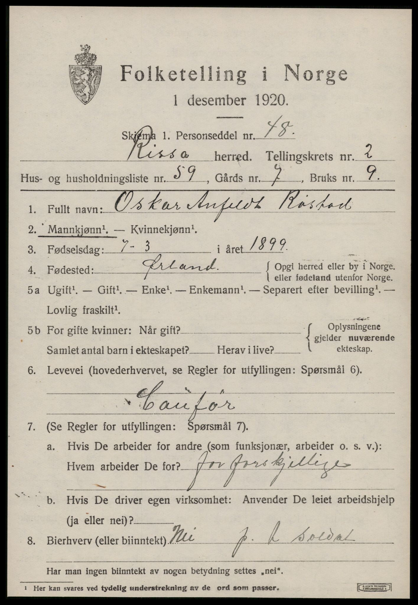 SAT, 1920 census for Rissa, 1920, p. 2465