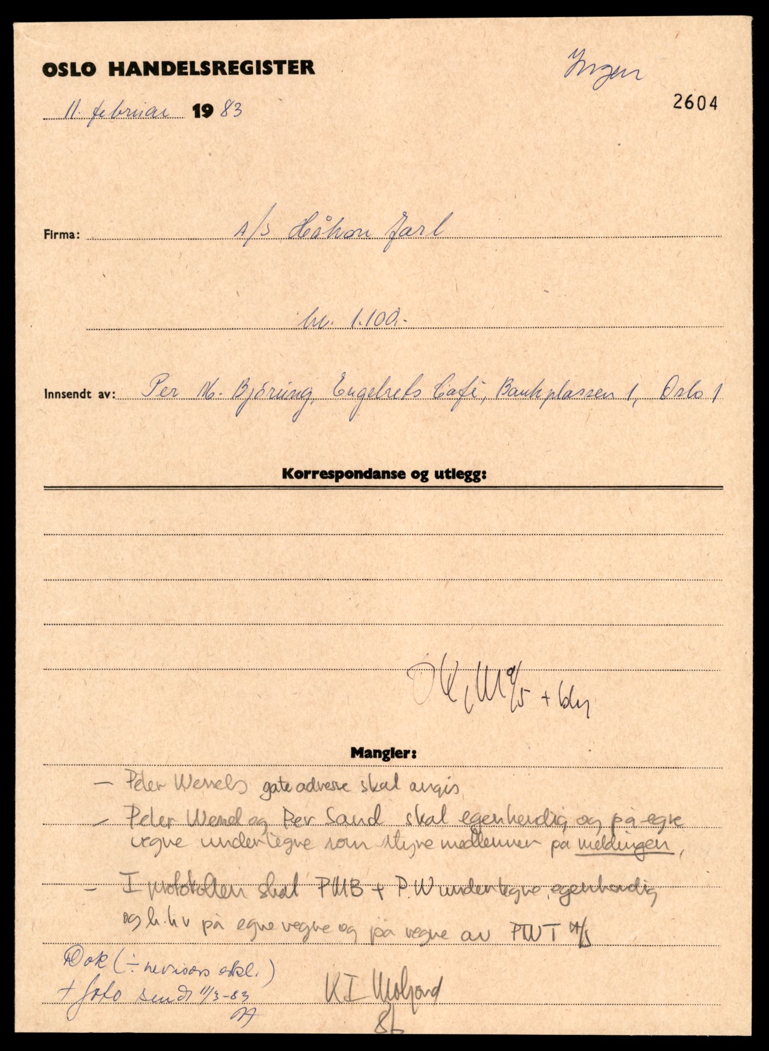 Oslo byfogd, Handelsregisteret, SAT/A-10867/G/Gc/Gca/L0297: Ikke konverterte foretak, Haakon J-Haakon W, 1890-1990, p. 1