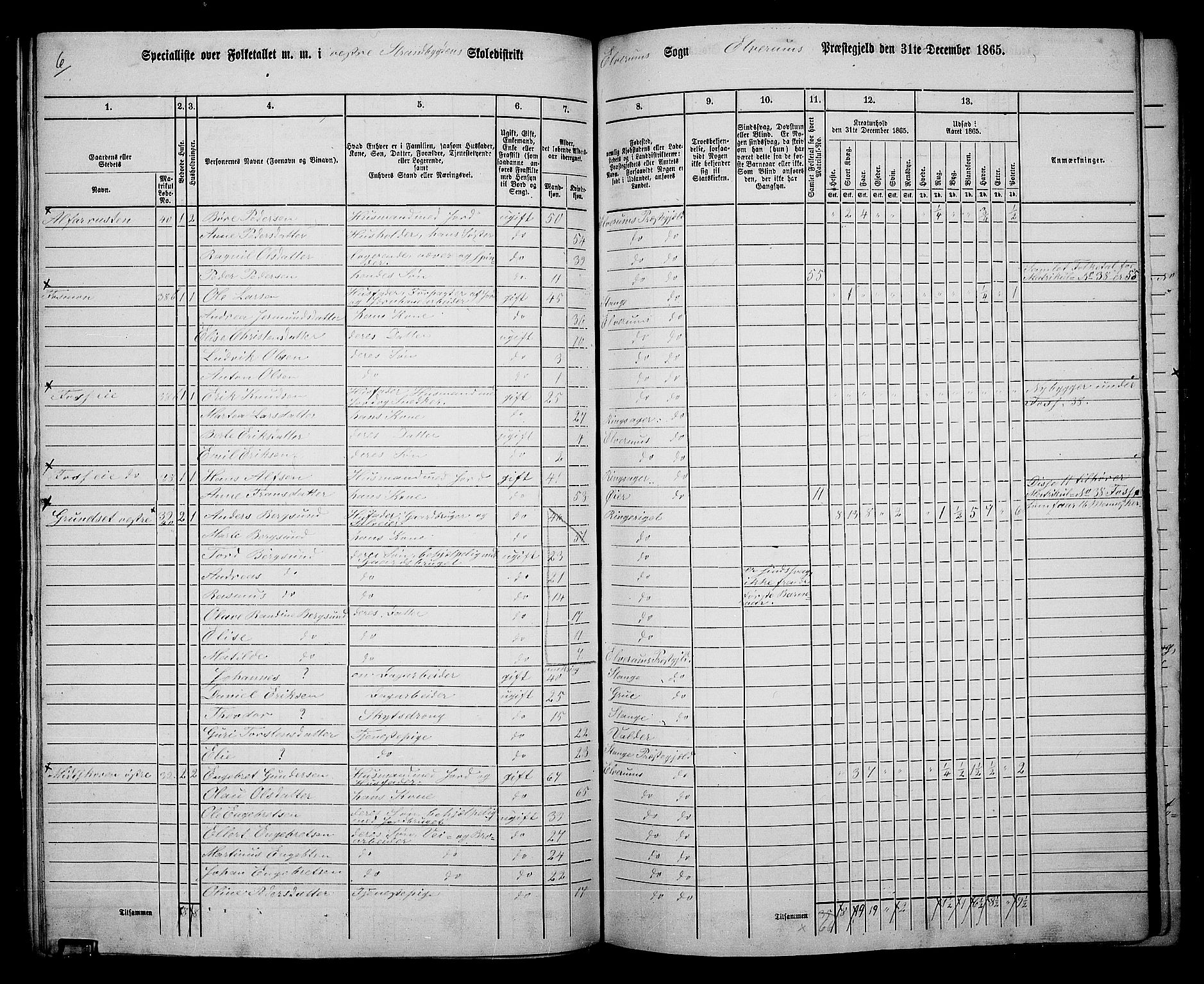 RA, 1865 census for Elverum, 1865, p. 124