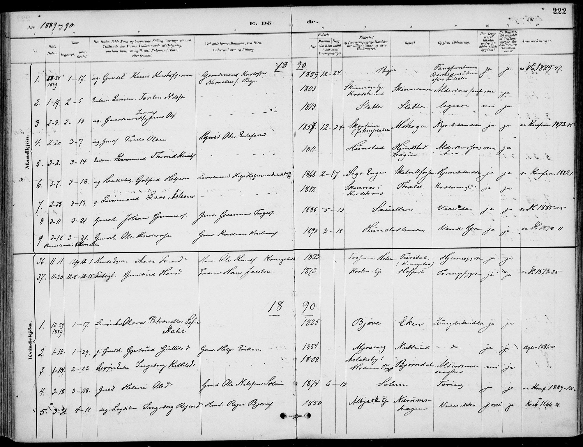 Sigdal kirkebøker, AV/SAKO-A-245/F/Fb/L0001: Parish register (official) no. II 1, 1888-1900, p. 222