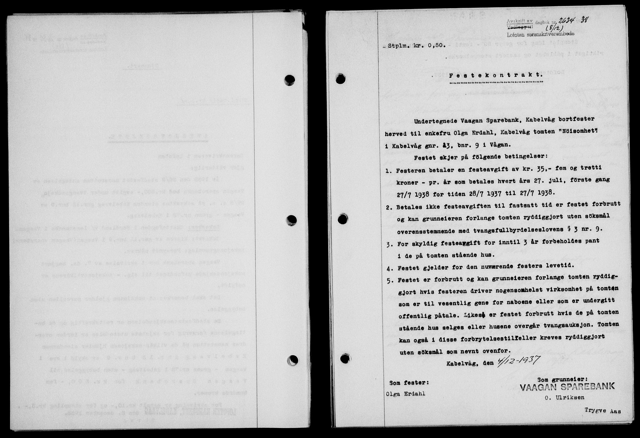 Lofoten sorenskriveri, SAT/A-0017/1/2/2C/L0005a: Mortgage book no. 5a, 1939-1939, Diary no: : 2634/1938