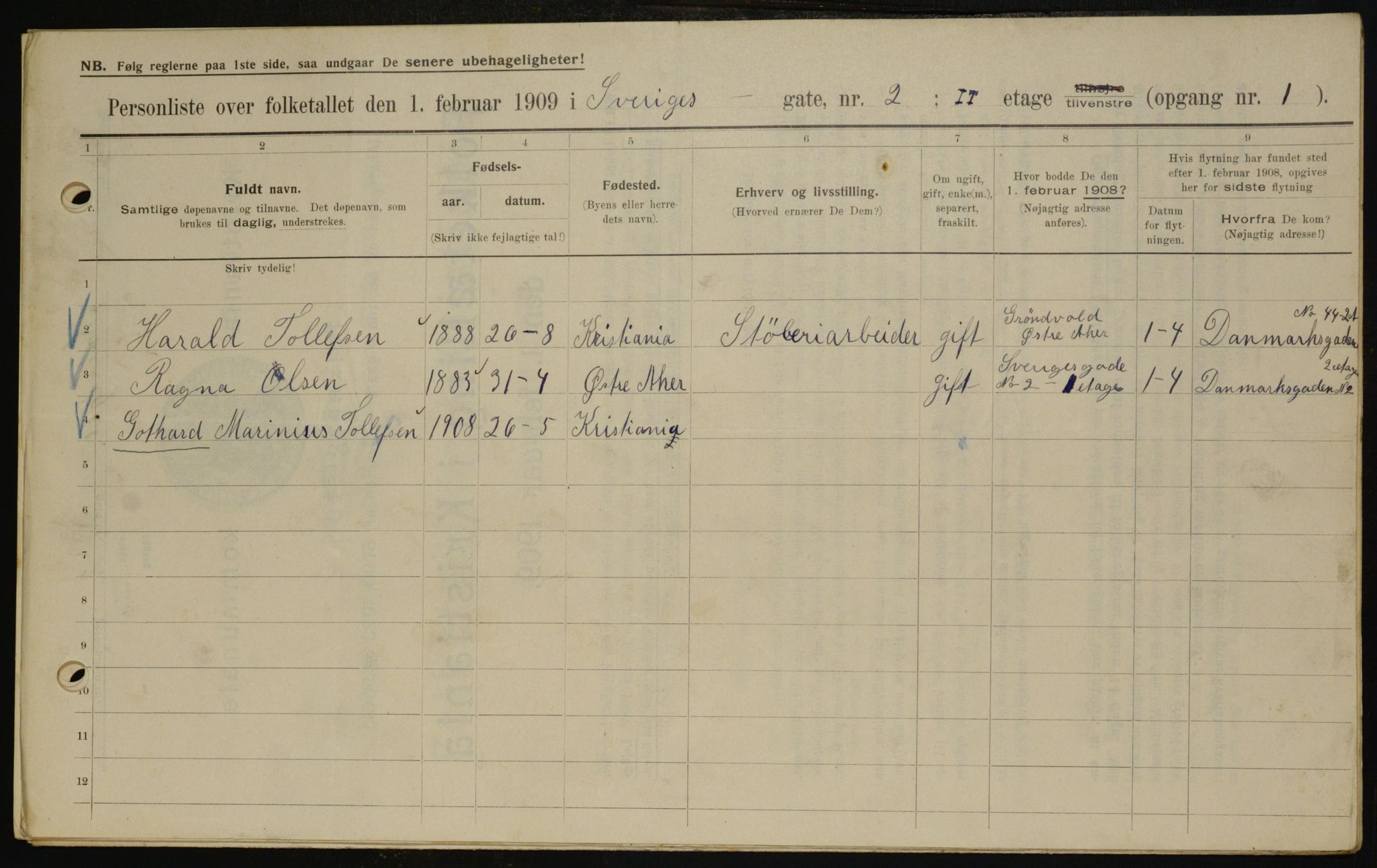 OBA, Municipal Census 1909 for Kristiania, 1909, p. 95684