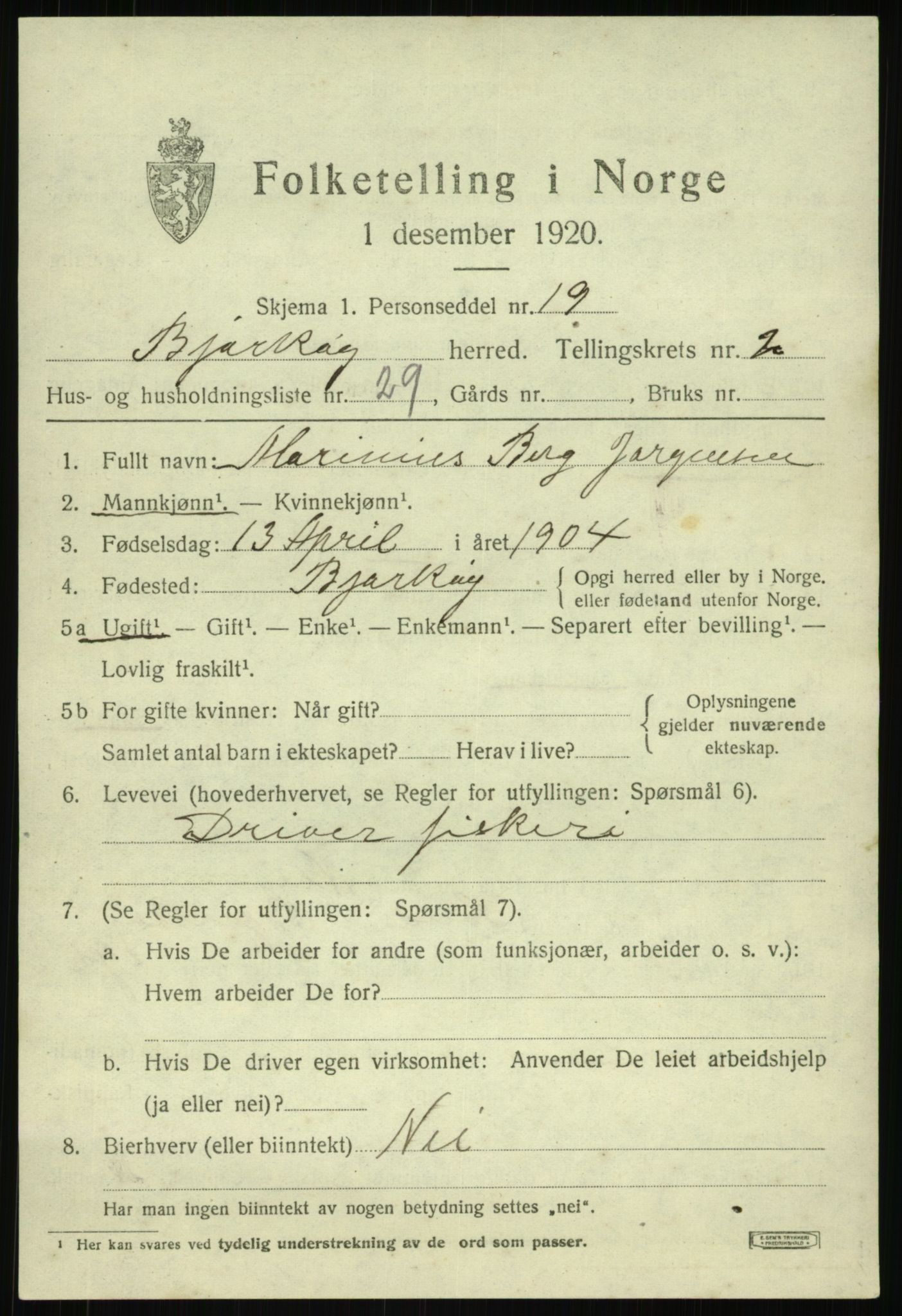 SATØ, 1920 census for Bjarkøy, 1920, p. 1551