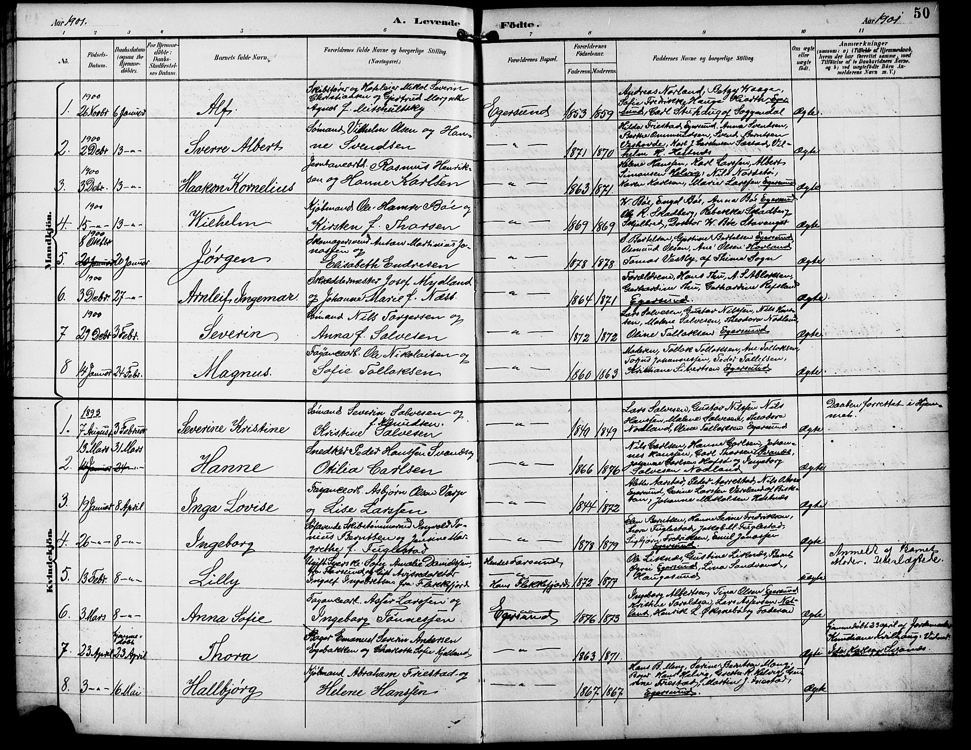 Eigersund sokneprestkontor, SAST/A-101807/S09/L0010: Parish register (copy) no. B 10, 1893-1907, p. 50