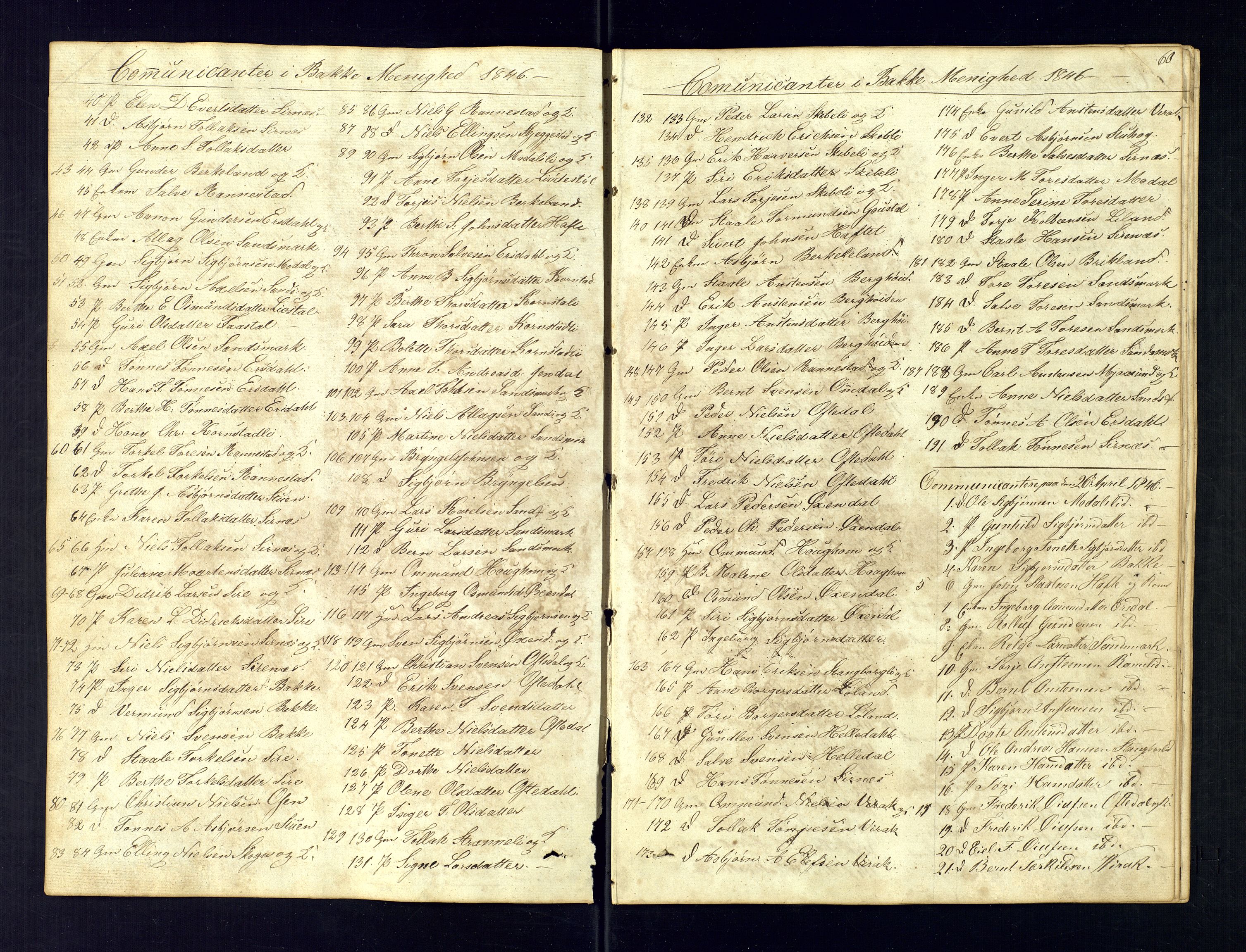 Bakke sokneprestkontor, SAK/1111-0002/F/Fc/Fca/L0004: Communicants register no. C-4, 1838-1861, p. 60