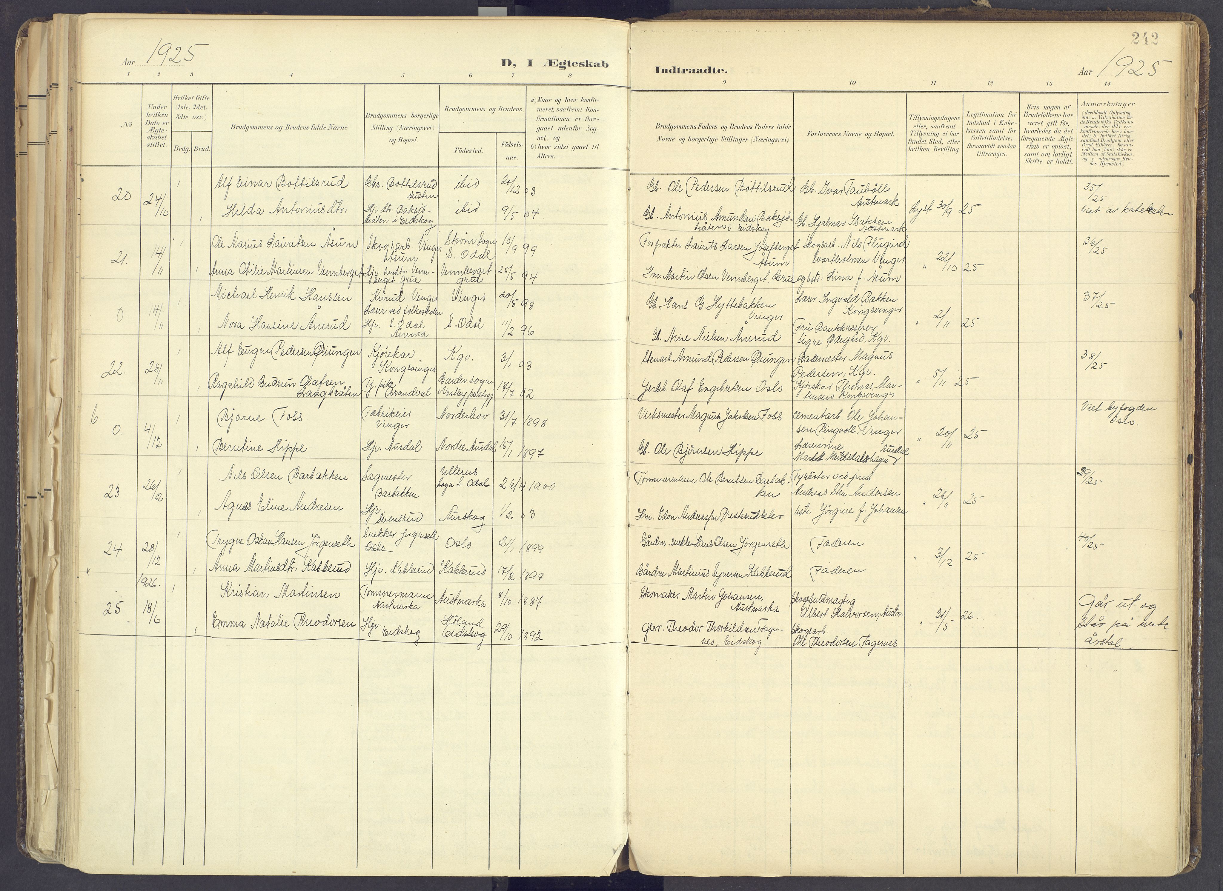 Vinger prestekontor, AV/SAH-PREST-024/H/Ha/Haa/L0017: Parish register (official) no. 17, 1901-1927, p. 242