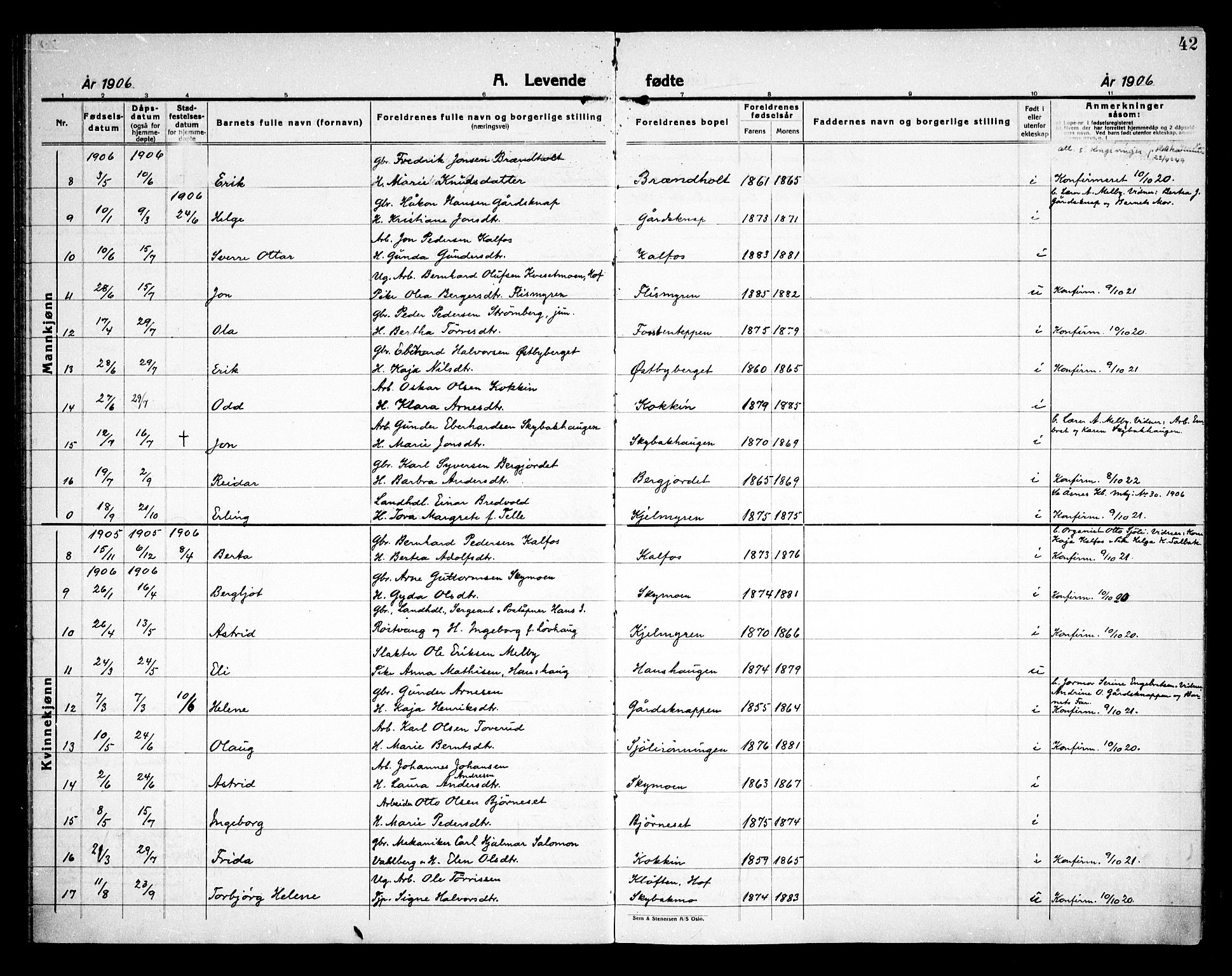 Åsnes prestekontor, AV/SAH-PREST-042/H/Ha/Haa/L0000D: Parish register (official) no. 0B, 1890-1929, p. 42