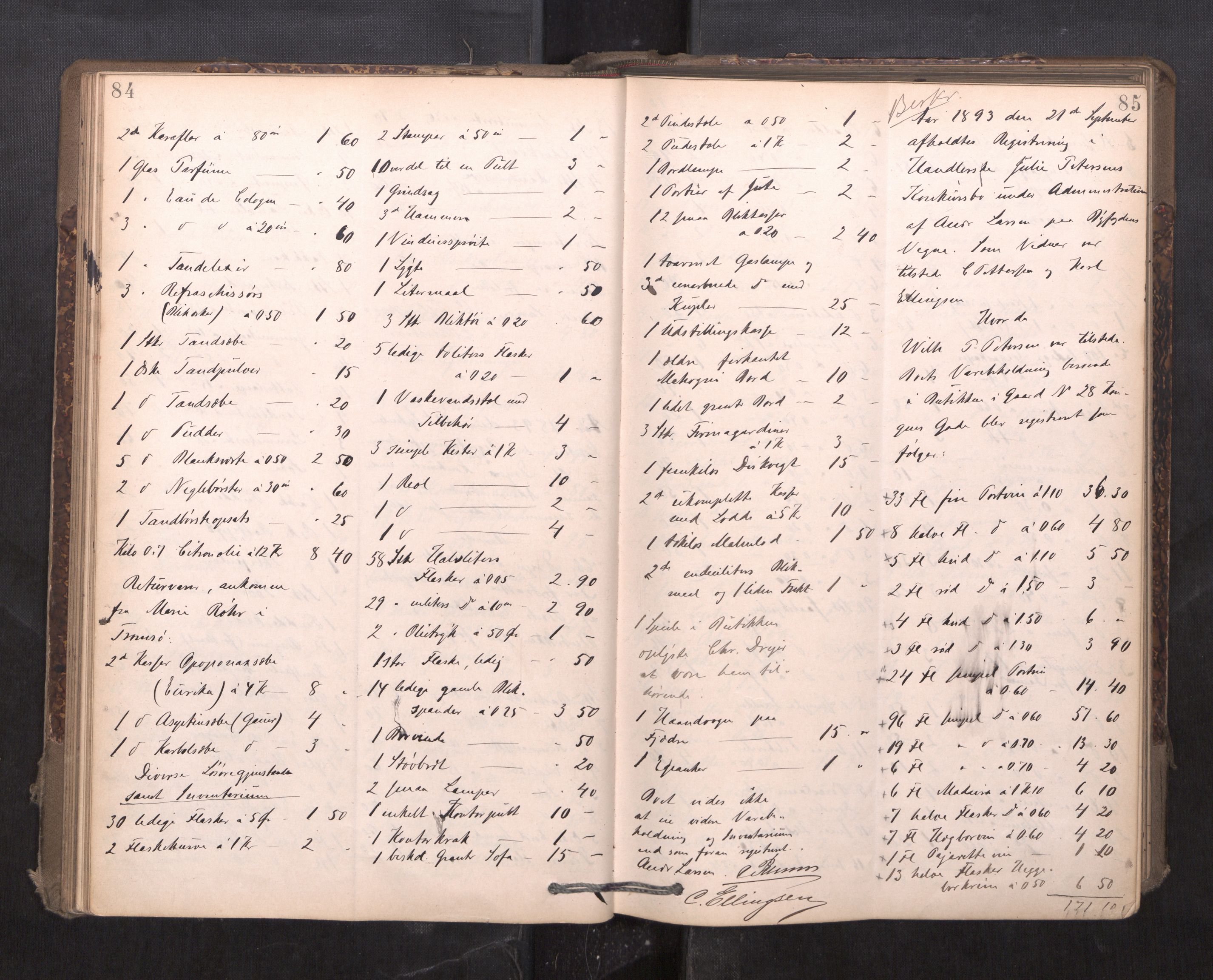 Trondheim byfogd, AV/SAT-A-0003/1/3/3C/L0015: Skifteregistreringsprotokoll - 24/2-21/3 (u/ register), 1893-1899, p. 84-85