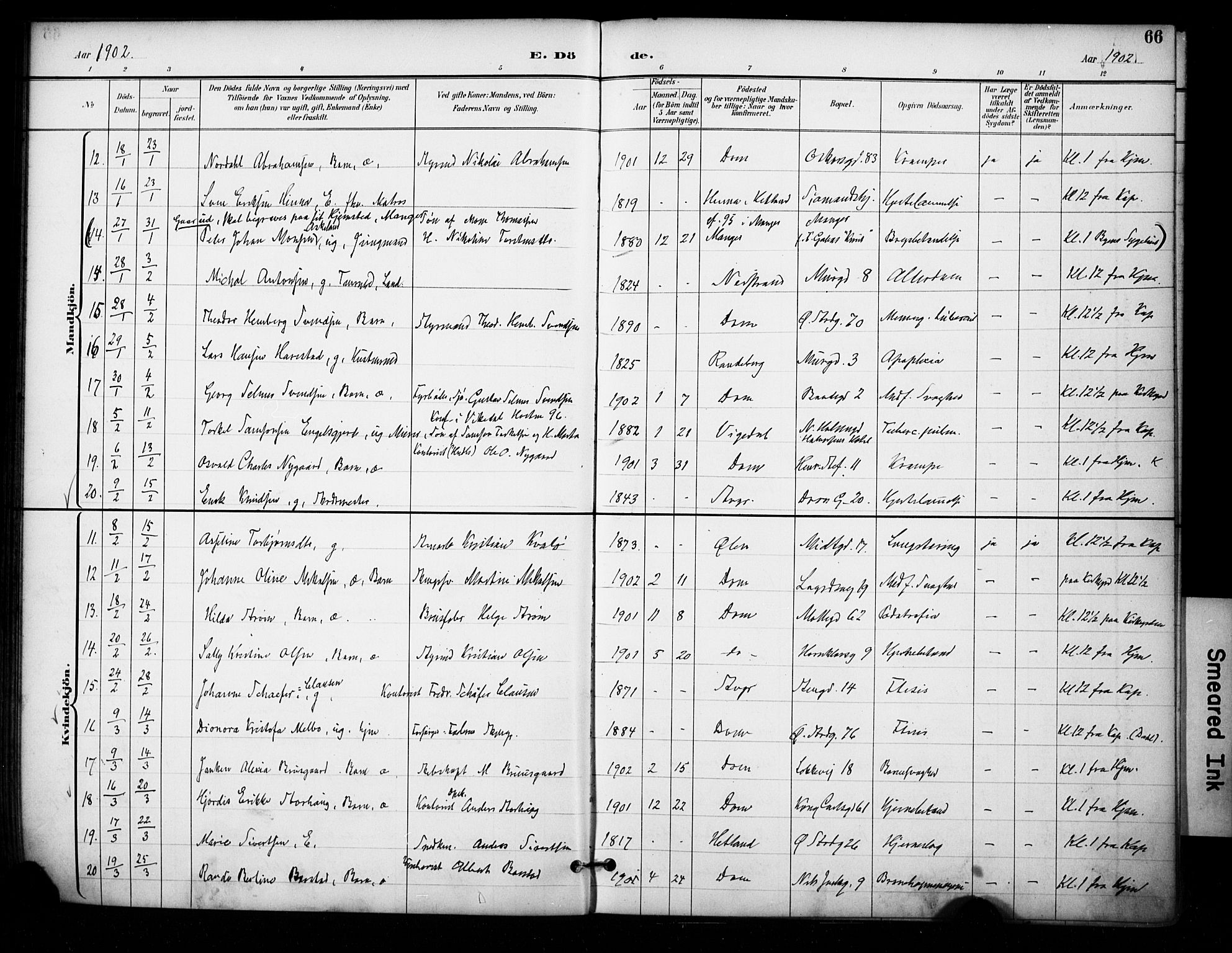 Domkirken sokneprestkontor, SAST/A-101812/001/30/30BA/L0032: Parish register (official) no. A 31, 1896-1917, p. 66