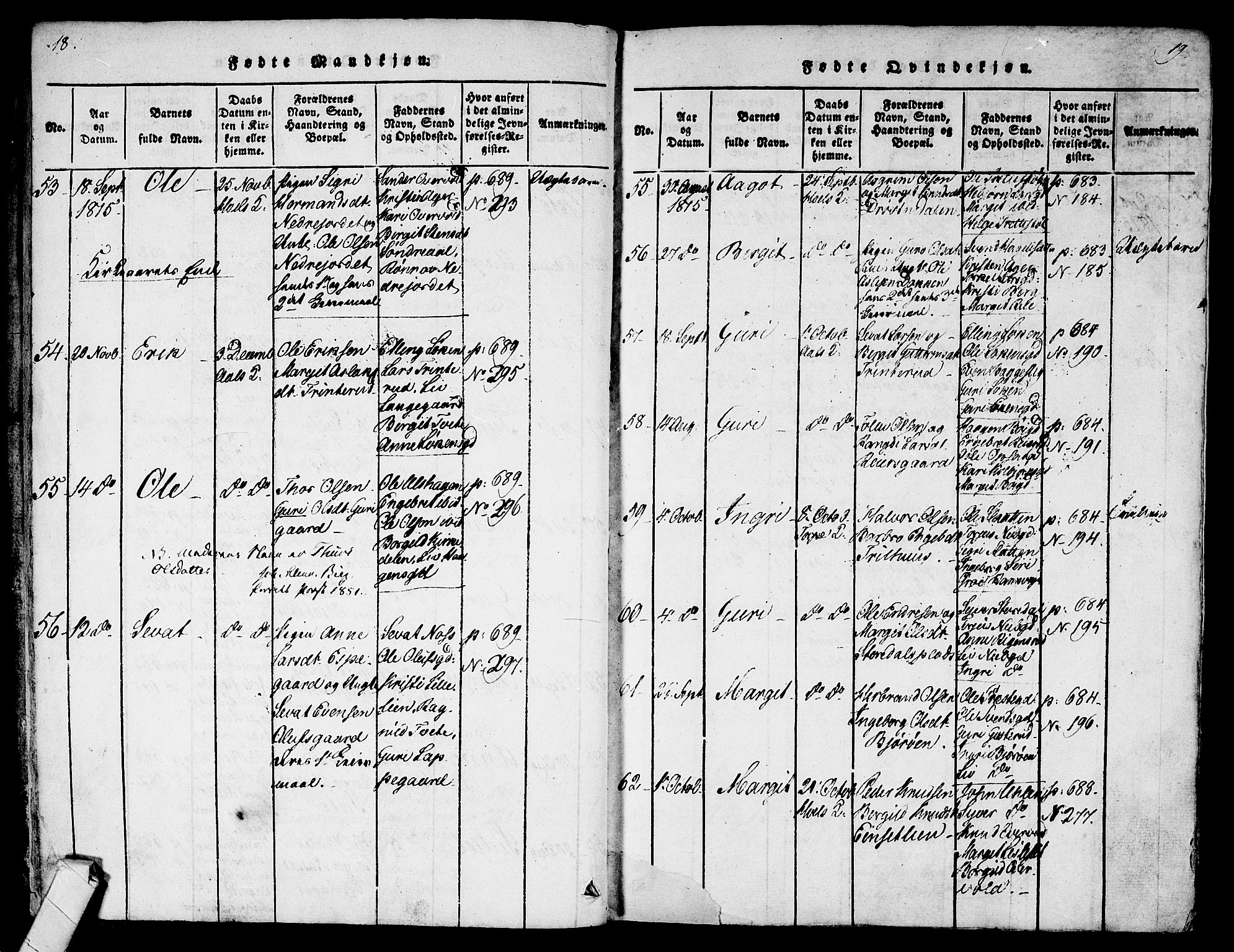 Ål kirkebøker, SAKO/A-249/F/Fa/L0004: Parish register (official) no. I 4, 1815-1825, p. 18-19