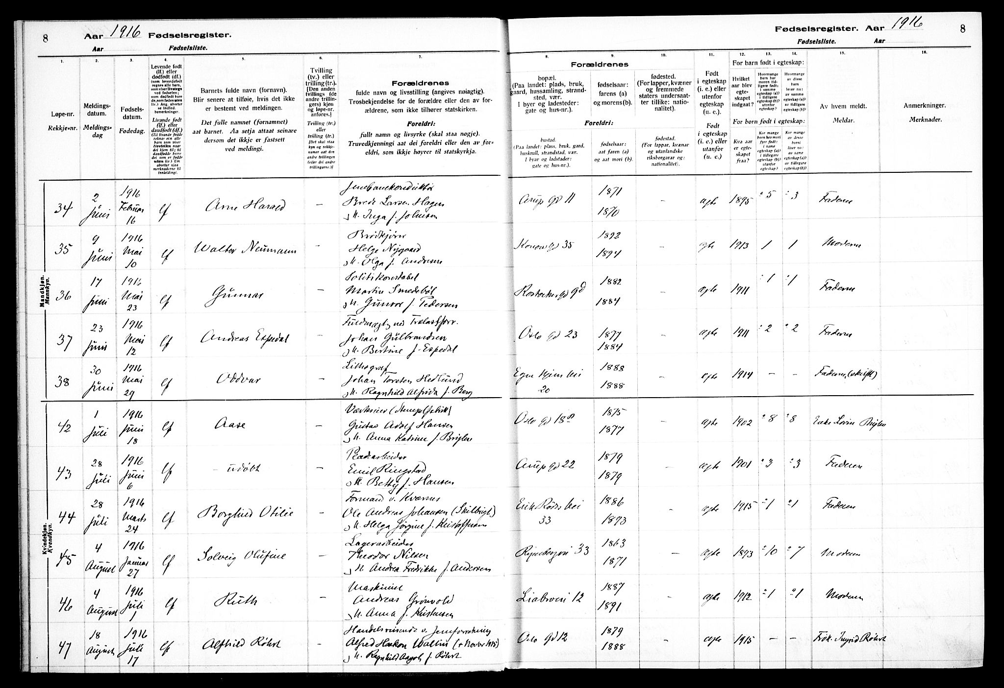 Gamlebyen prestekontor Kirkebøker, AV/SAO-A-10884/J/Ja/L0001: Birth register no. 1, 1916-1936, p. 8