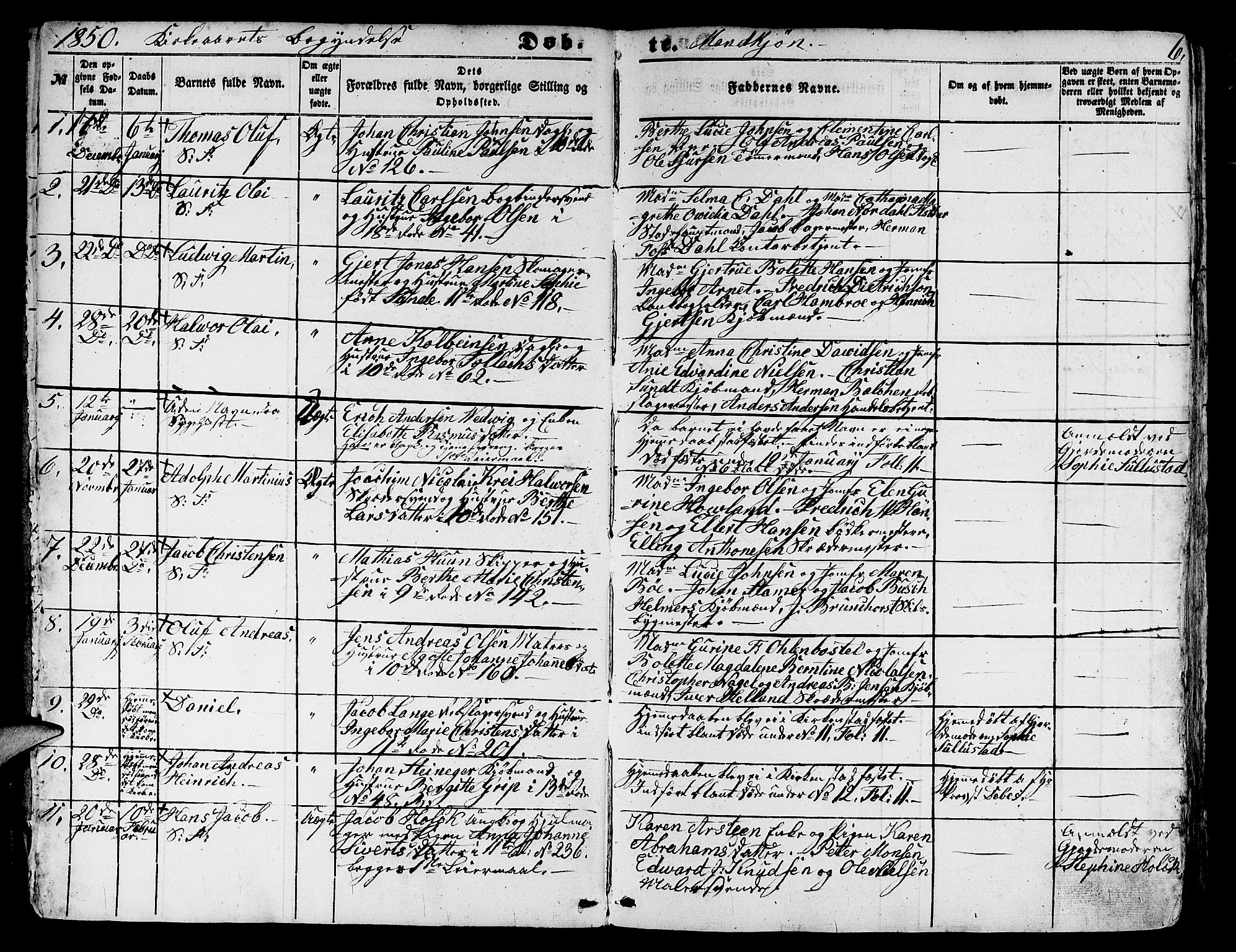 Domkirken sokneprestembete, SAB/A-74801/H/Hab/L0010: Parish register (copy) no. B 3, 1849-1856, p. 6