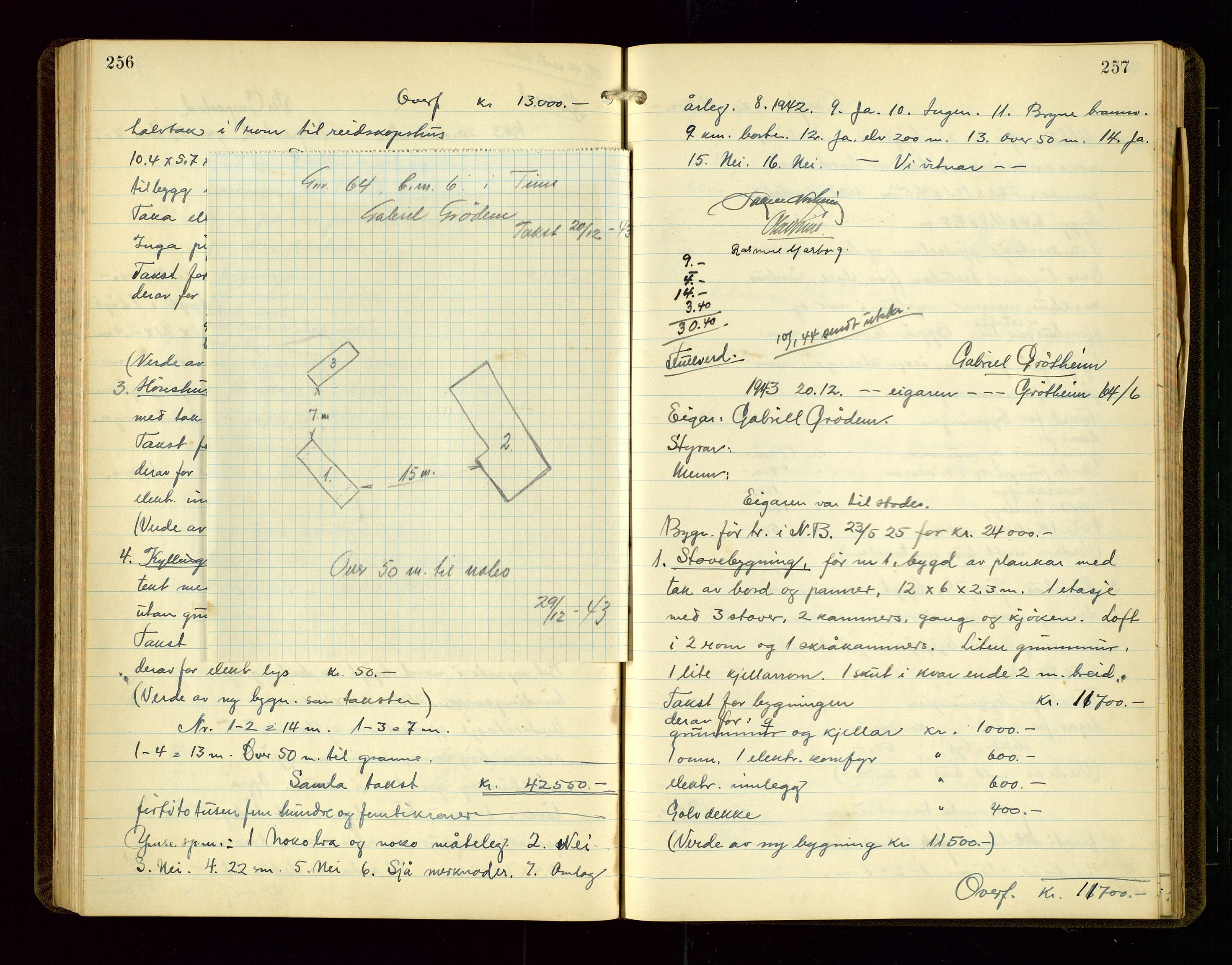 Time lensmannskontor, SAST/A-100420/Goa/L0004: "Branntakstprotokoll", 1940-1947, p. 256-257