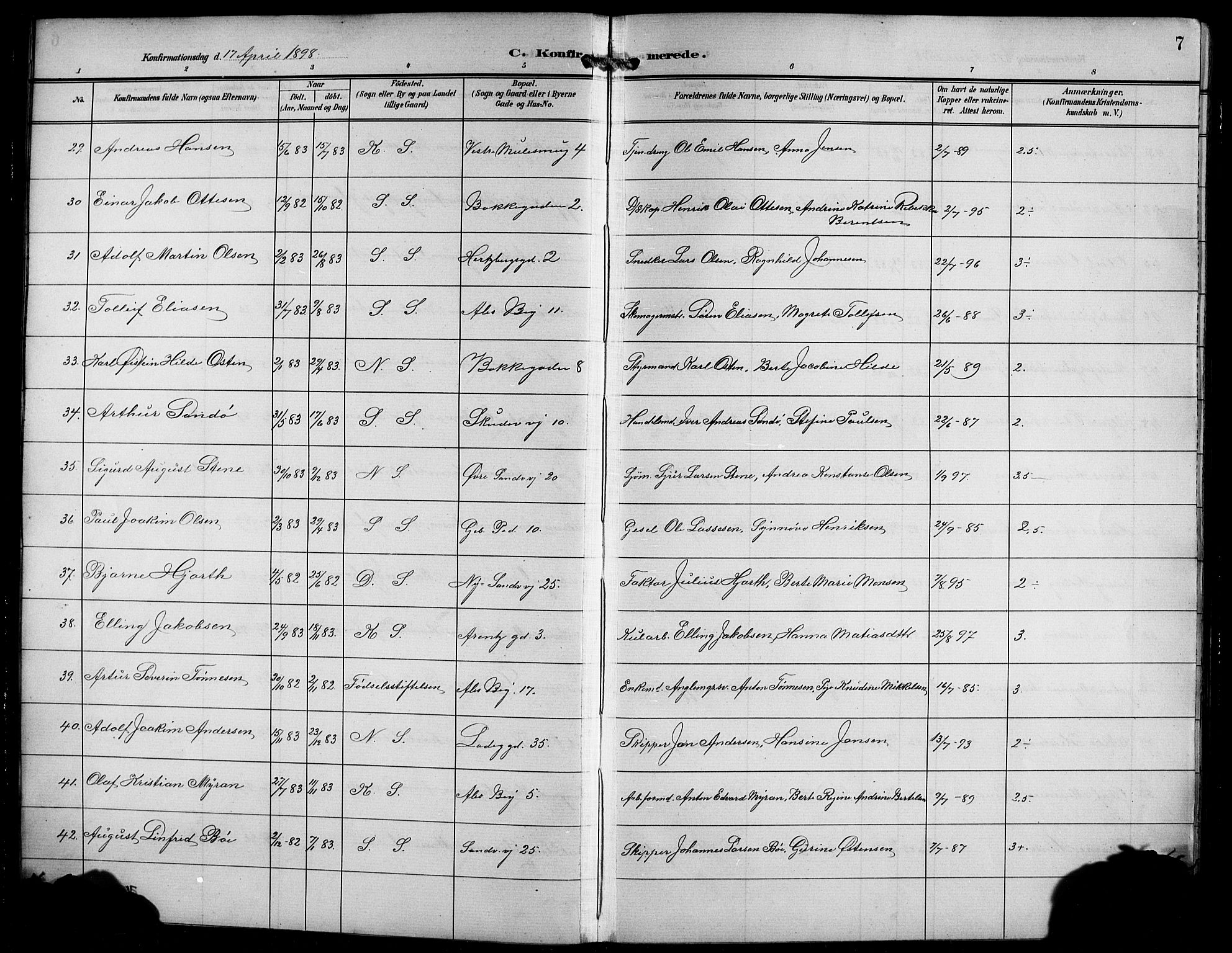 Sandviken Sokneprestembete, SAB/A-77601/H/Hb/L0009: Parish register (copy) no. C 1, 1898-1907, p. 7