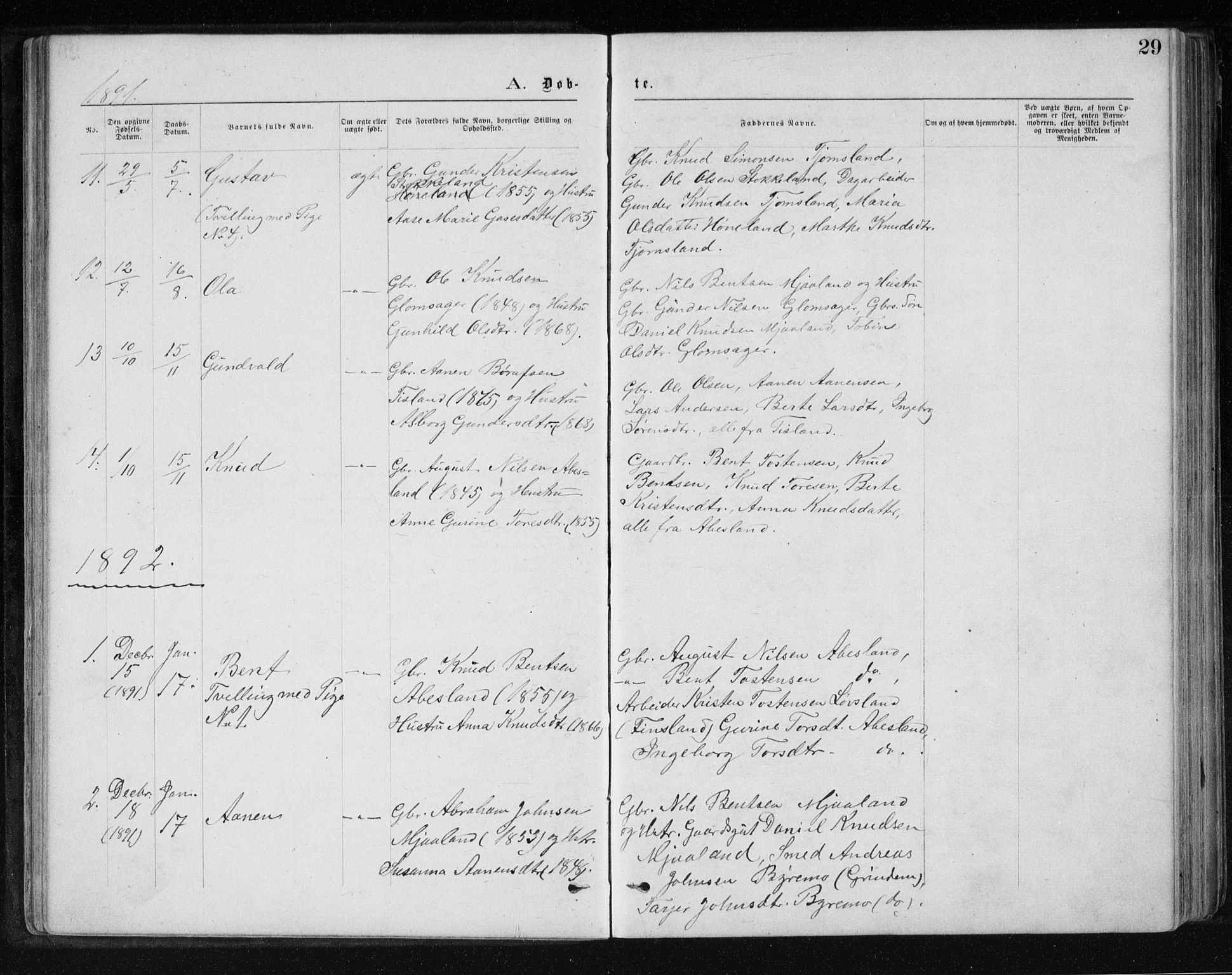Holum sokneprestkontor, SAK/1111-0022/F/Fb/Fbb/L0003: Parish register (copy) no. B 3, 1875-1898, p. 29