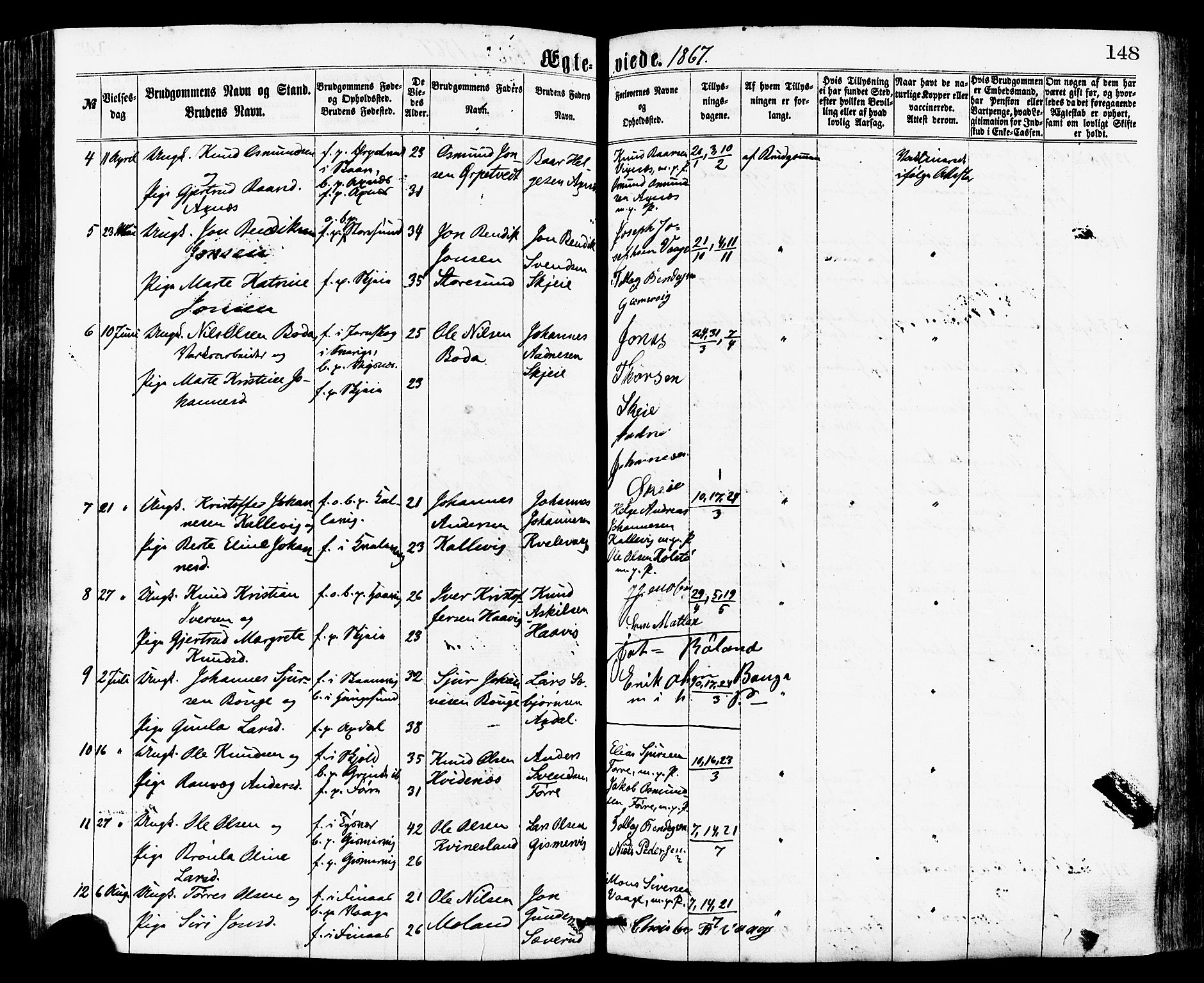 Avaldsnes sokneprestkontor, AV/SAST-A -101851/H/Ha/Haa/L0012: Parish register (official) no. A 12, 1865-1880, p. 148