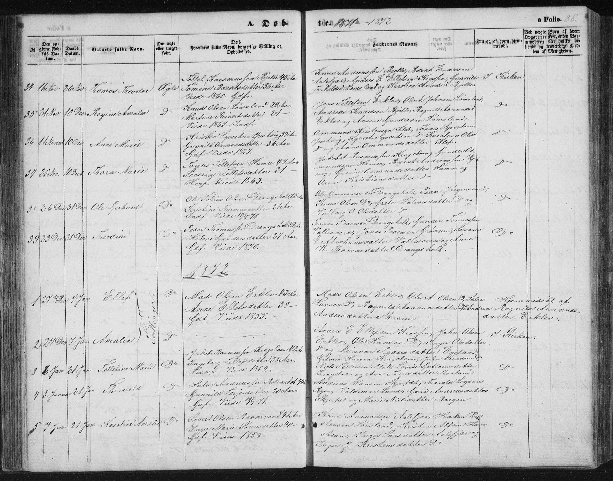 Tveit sokneprestkontor, AV/SAK-1111-0043/F/Fb/L0003: Parish register (copy) no. B 3, 1854-1886, p. 86