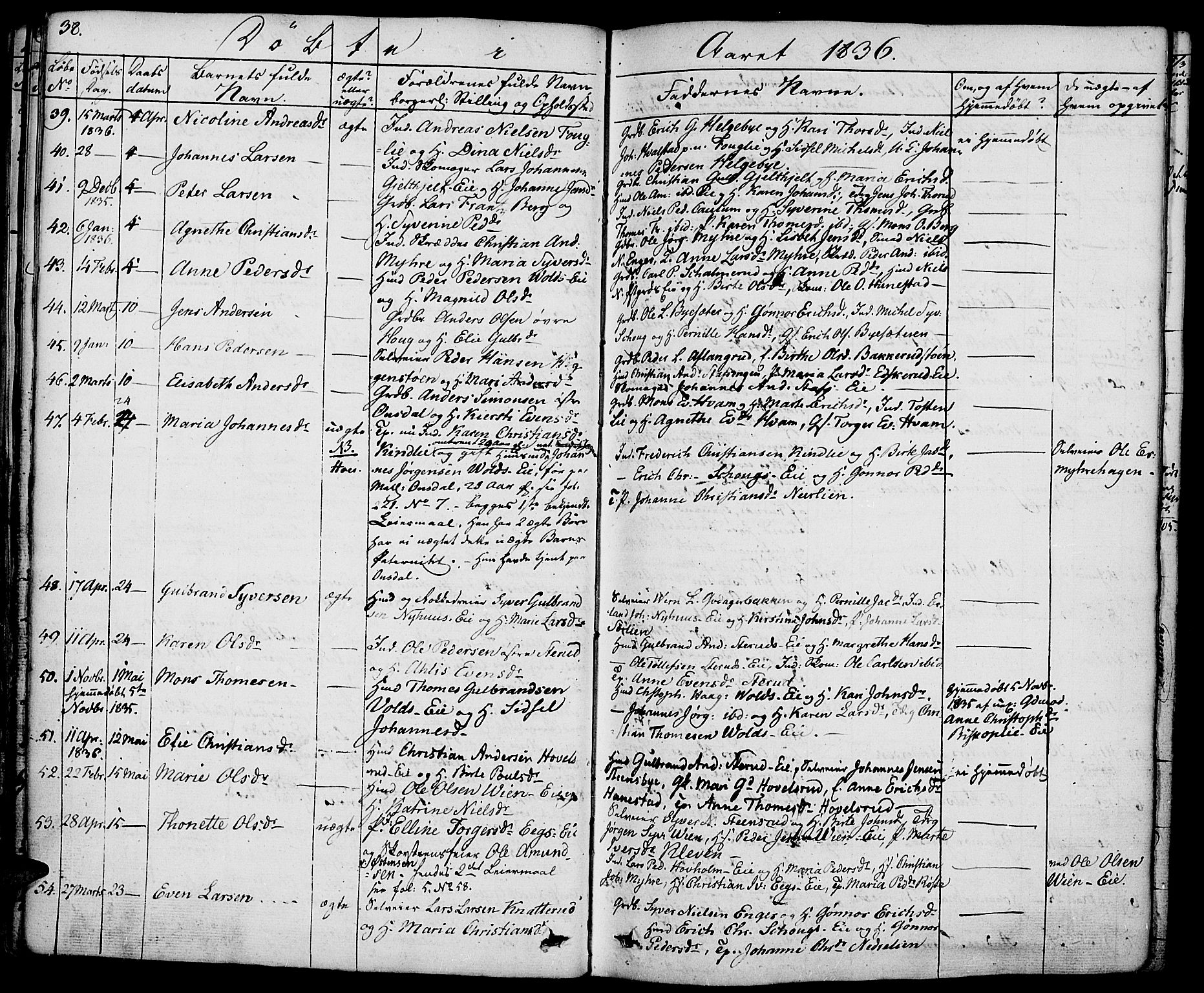 Nes prestekontor, Hedmark, AV/SAH-PREST-020/K/Ka/L0003: Parish register (official) no. 3, 1827-1851, p. 38