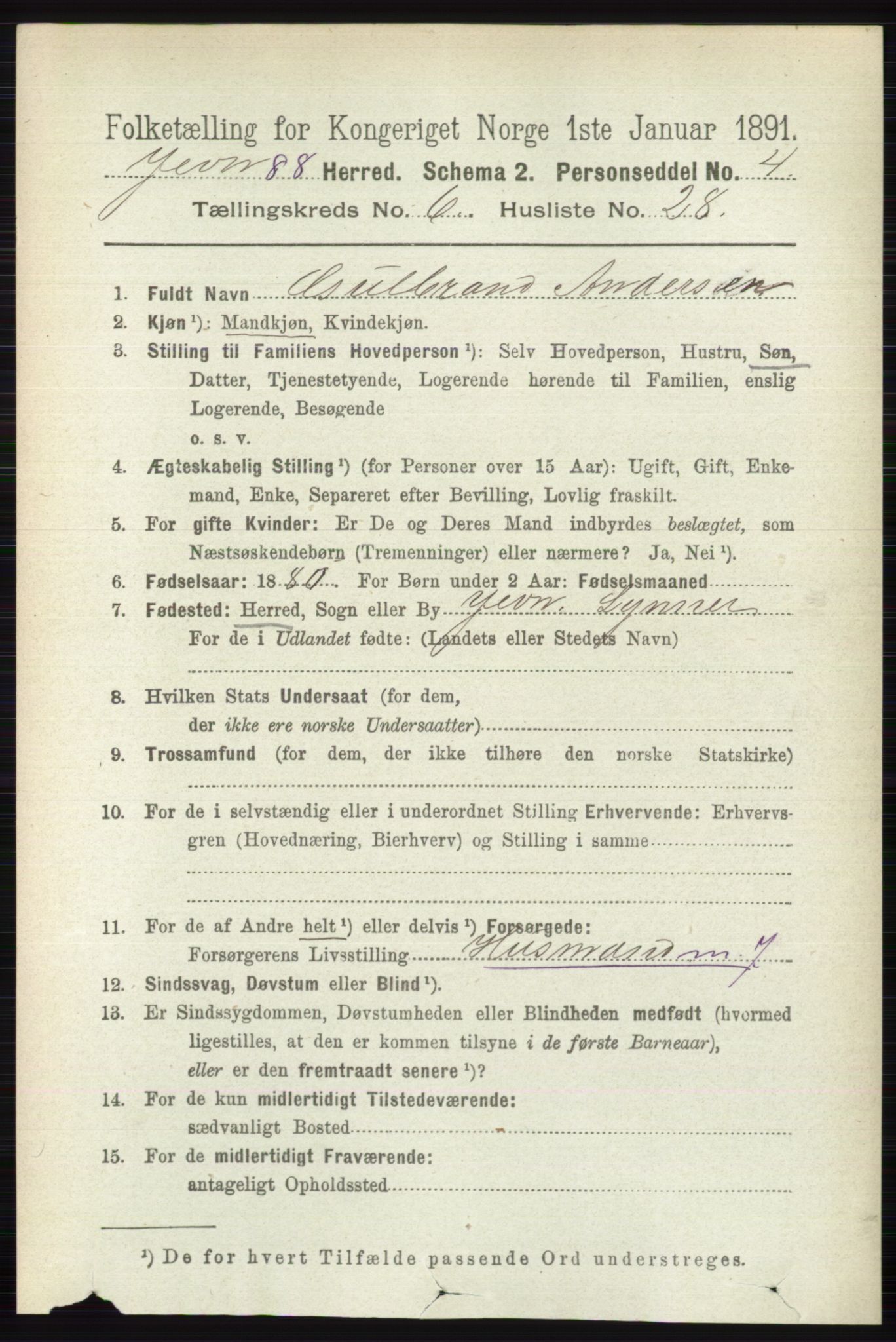 RA, 1891 census for 0532 Jevnaker, 1891, p. 3250