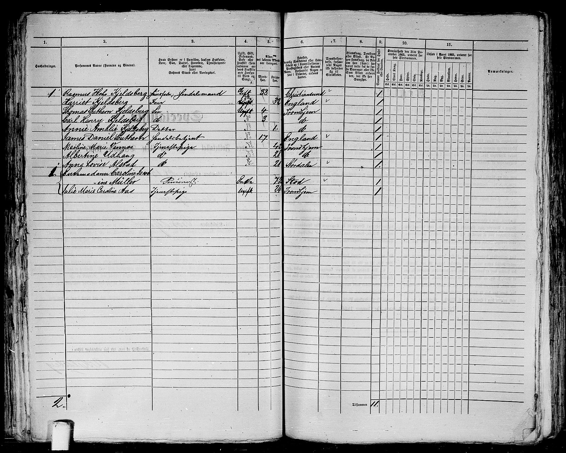 RA, 1865 census for Trondheim, 1865, p. 185