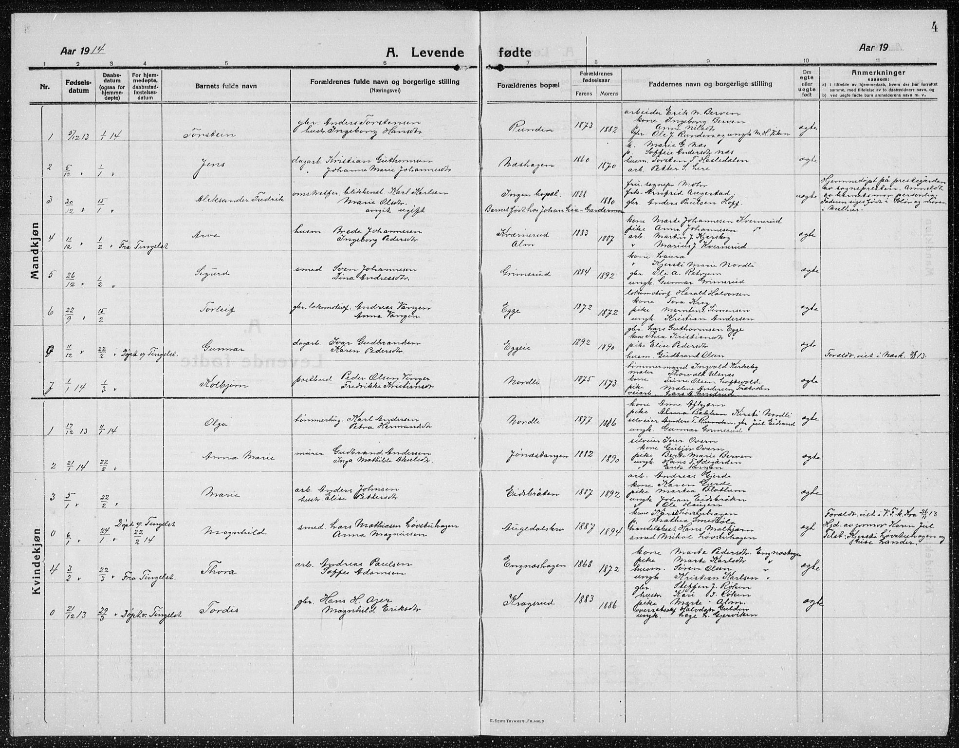 Brandbu prestekontor, SAH/PREST-114/H/Ha/Hab/L0001: Parish register (copy) no. 1, 1914-1937, p. 4
