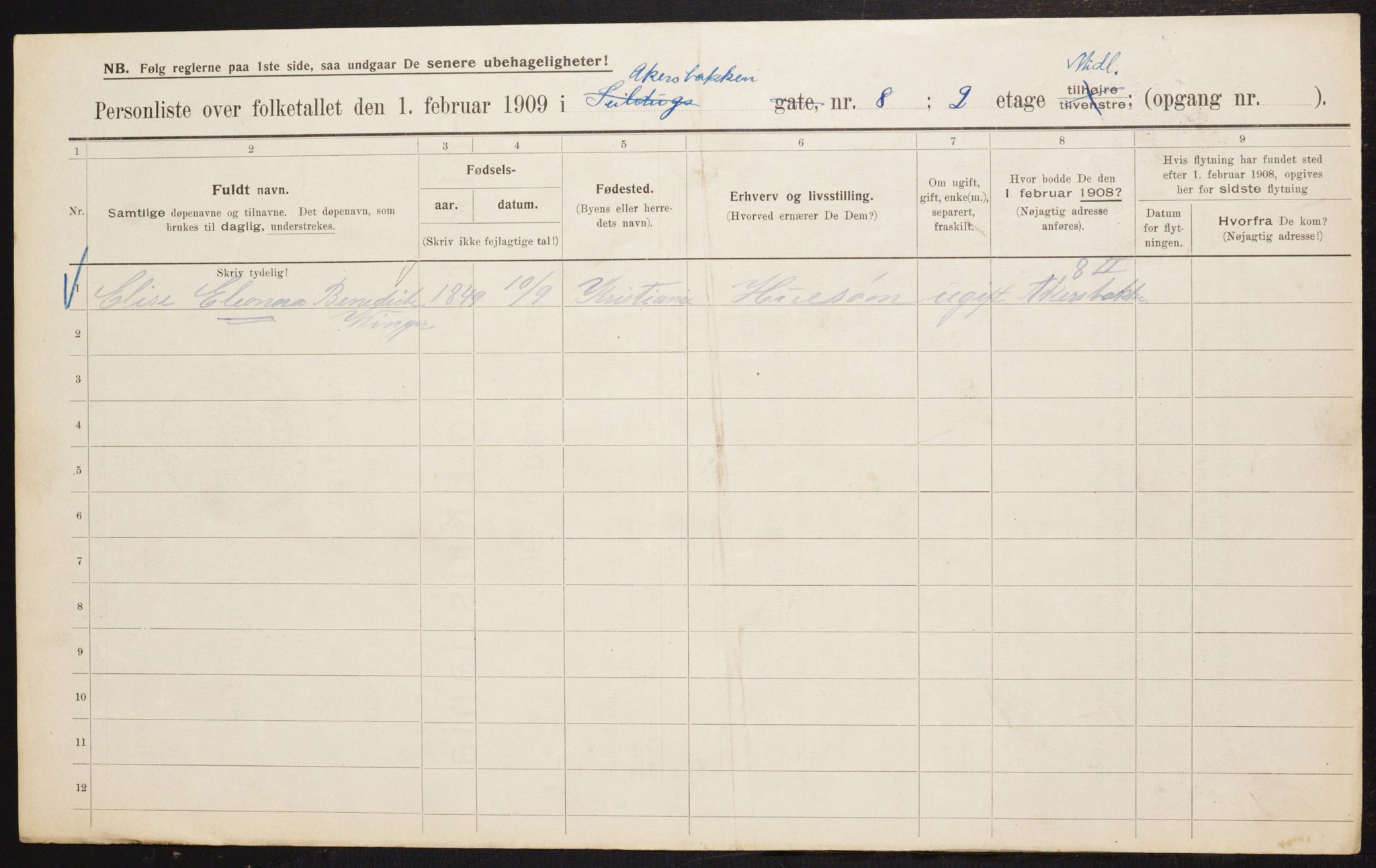 OBA, Municipal Census 1909 for Kristiania, 1909, p. 39