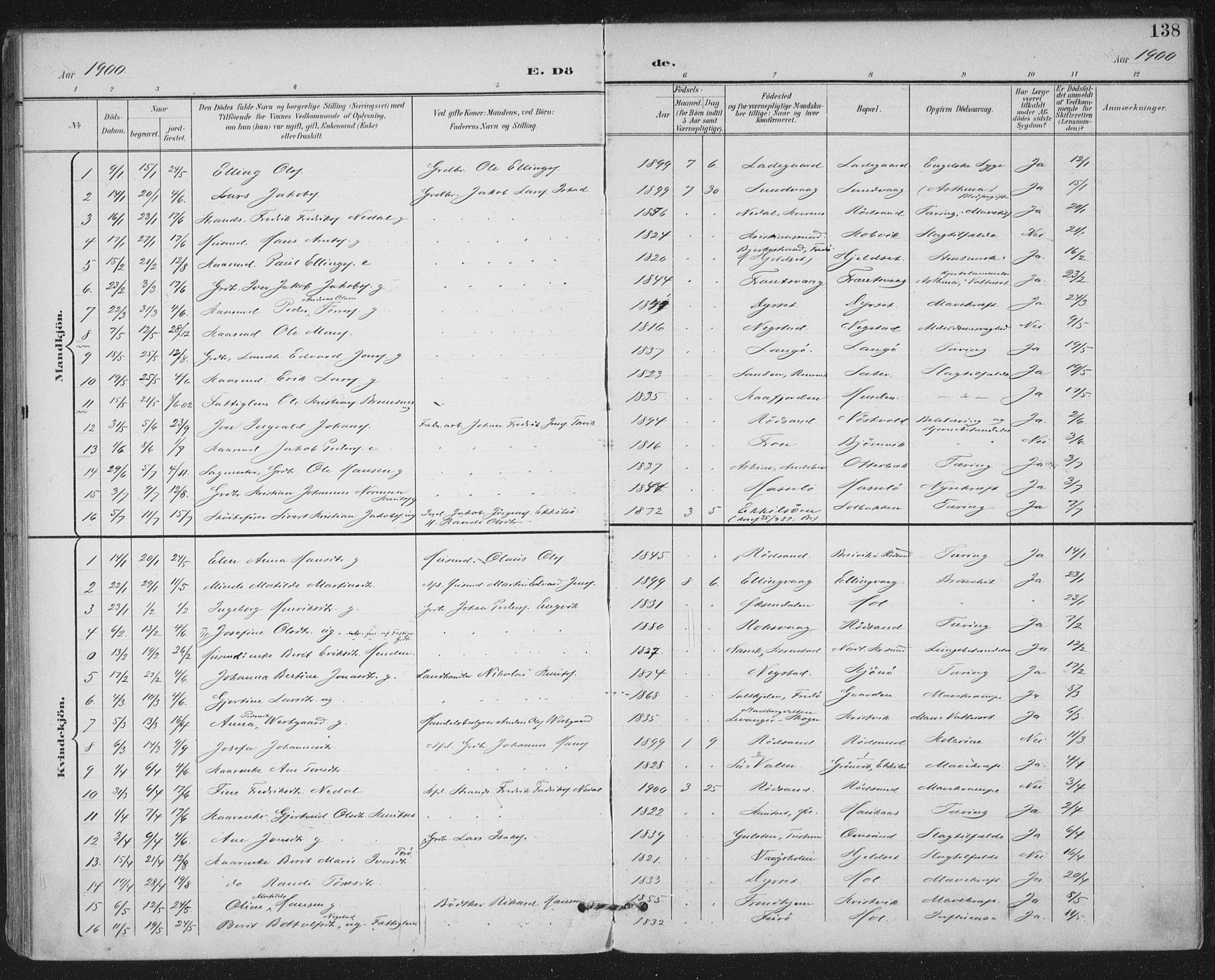 Ministerialprotokoller, klokkerbøker og fødselsregistre - Møre og Romsdal, SAT/A-1454/569/L0820: Parish register (official) no. 569A06, 1900-1911, p. 138