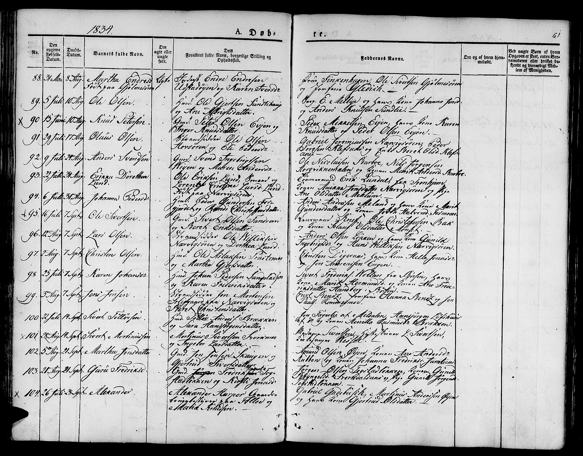 Ministerialprotokoller, klokkerbøker og fødselsregistre - Sør-Trøndelag, AV/SAT-A-1456/668/L0804: Parish register (official) no. 668A04, 1826-1839, p. 61