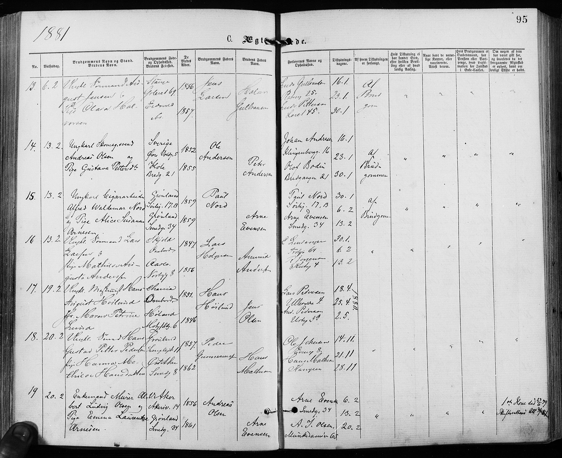 Grønland prestekontor Kirkebøker, AV/SAO-A-10848/F/Fa/L0006: Parish register (official) no. 6, 1877-1886, p. 95