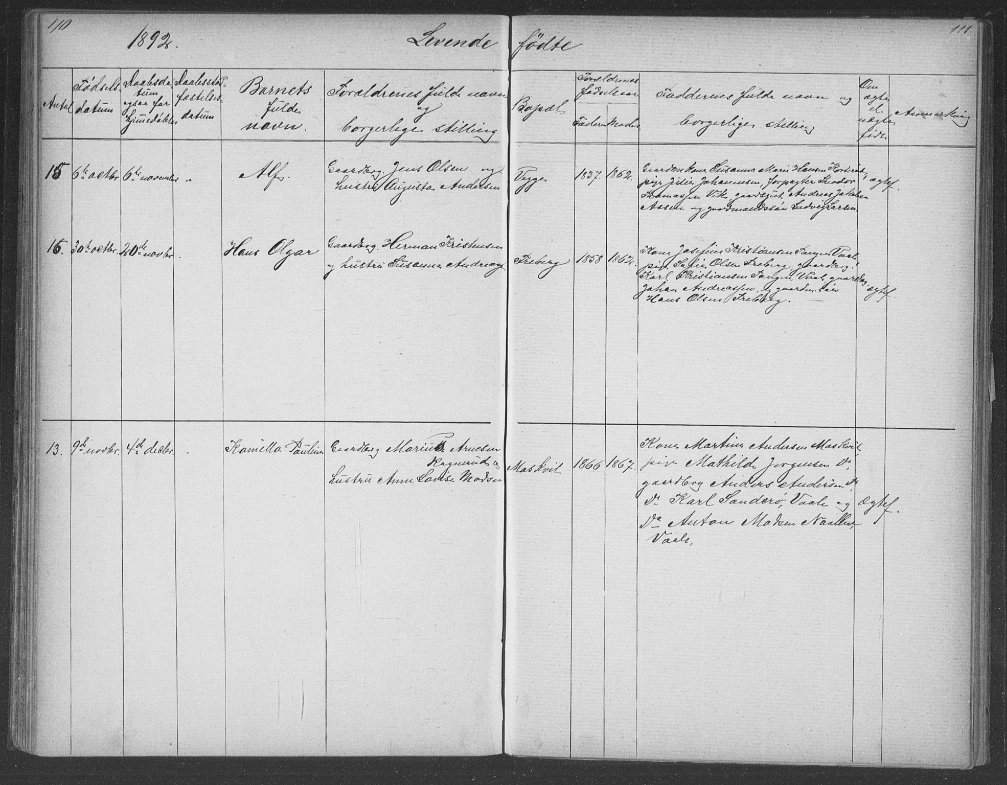 Borre kirkebøker, AV/SAKO-A-338/G/Gb/L0002: Parish register (copy) no. II 2, 1878-1892, p. 110-111