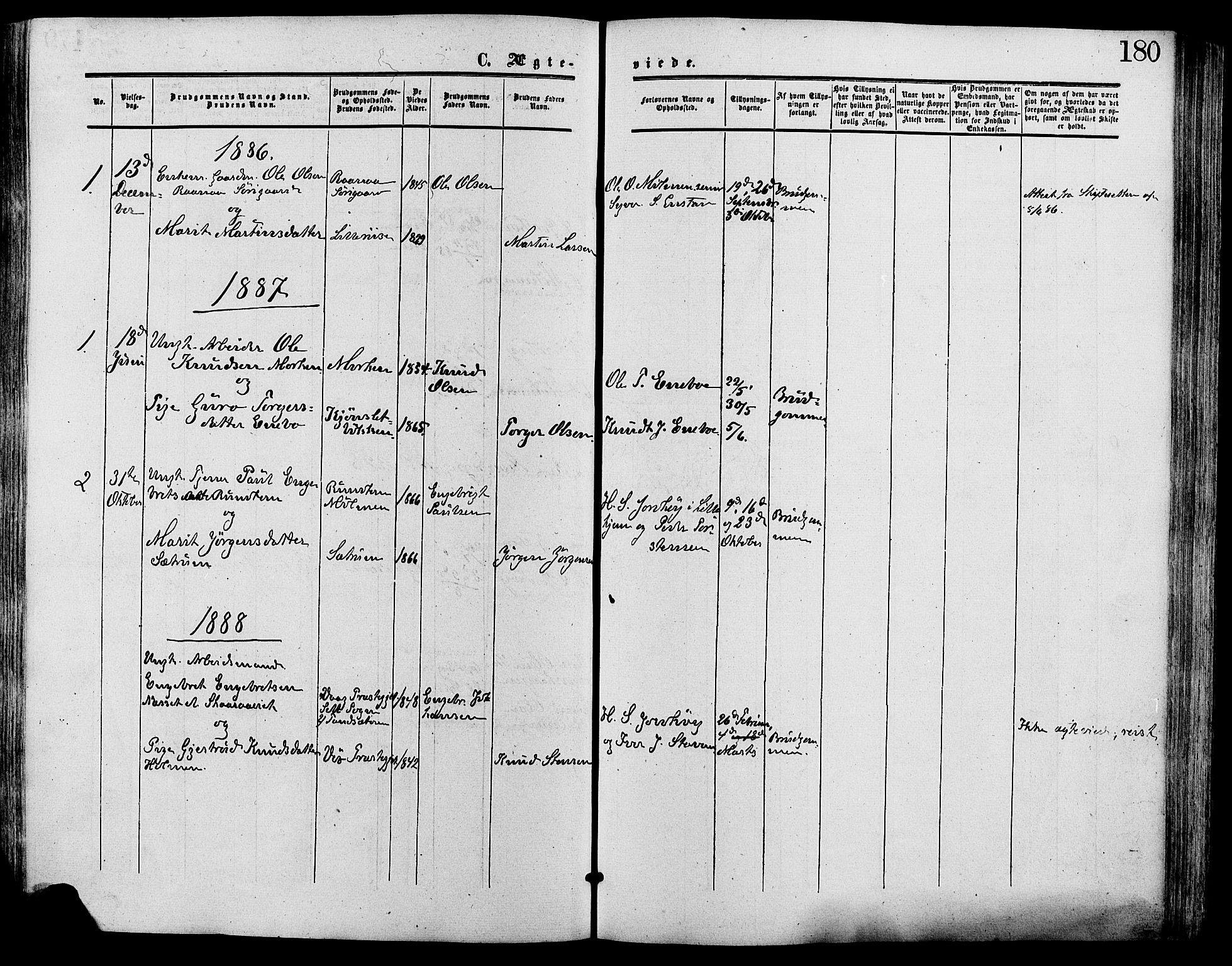 Lesja prestekontor, SAH/PREST-068/H/Ha/Haa/L0009: Parish register (official) no. 9, 1854-1889, p. 180