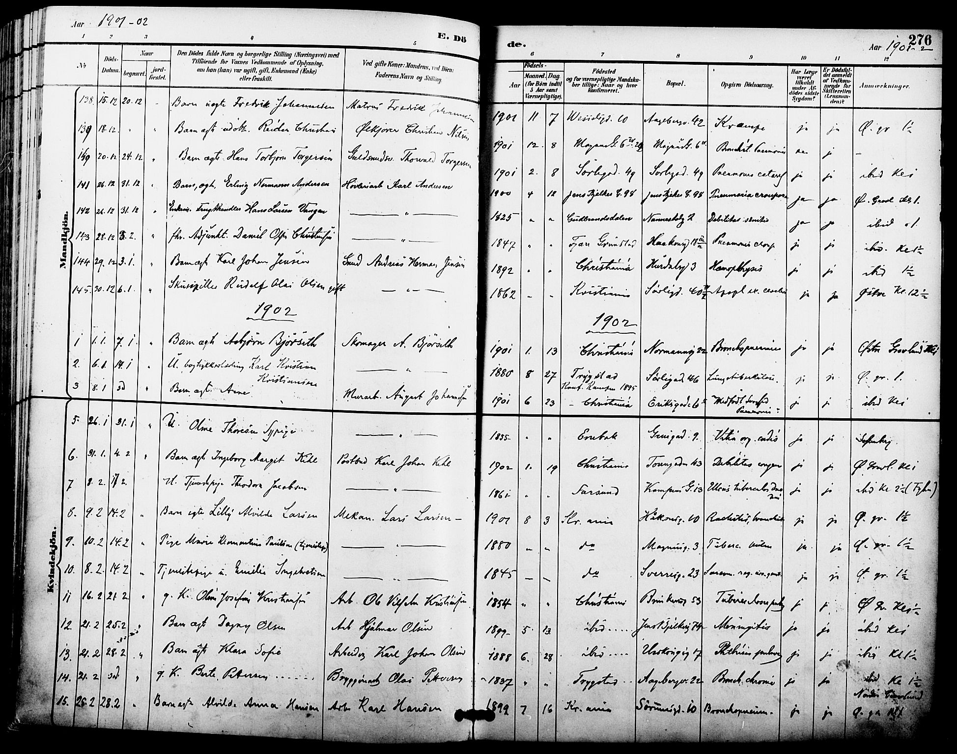 Kampen prestekontor Kirkebøker, AV/SAO-A-10853/F/Fa/L0008: Parish register (official) no. I 8, 1892-1902, p. 276