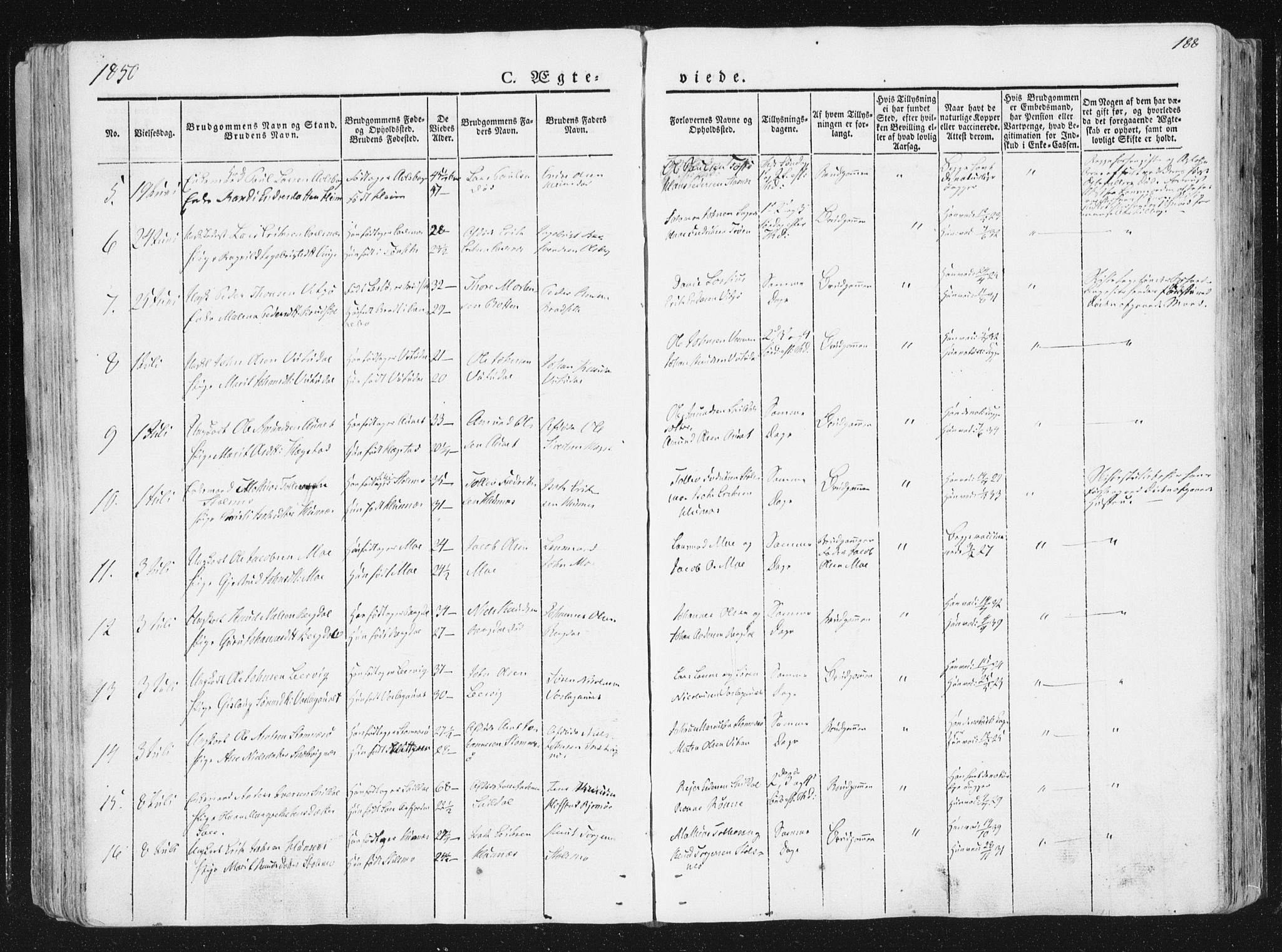 Ministerialprotokoller, klokkerbøker og fødselsregistre - Sør-Trøndelag, SAT/A-1456/630/L0493: Parish register (official) no. 630A06, 1841-1851, p. 188