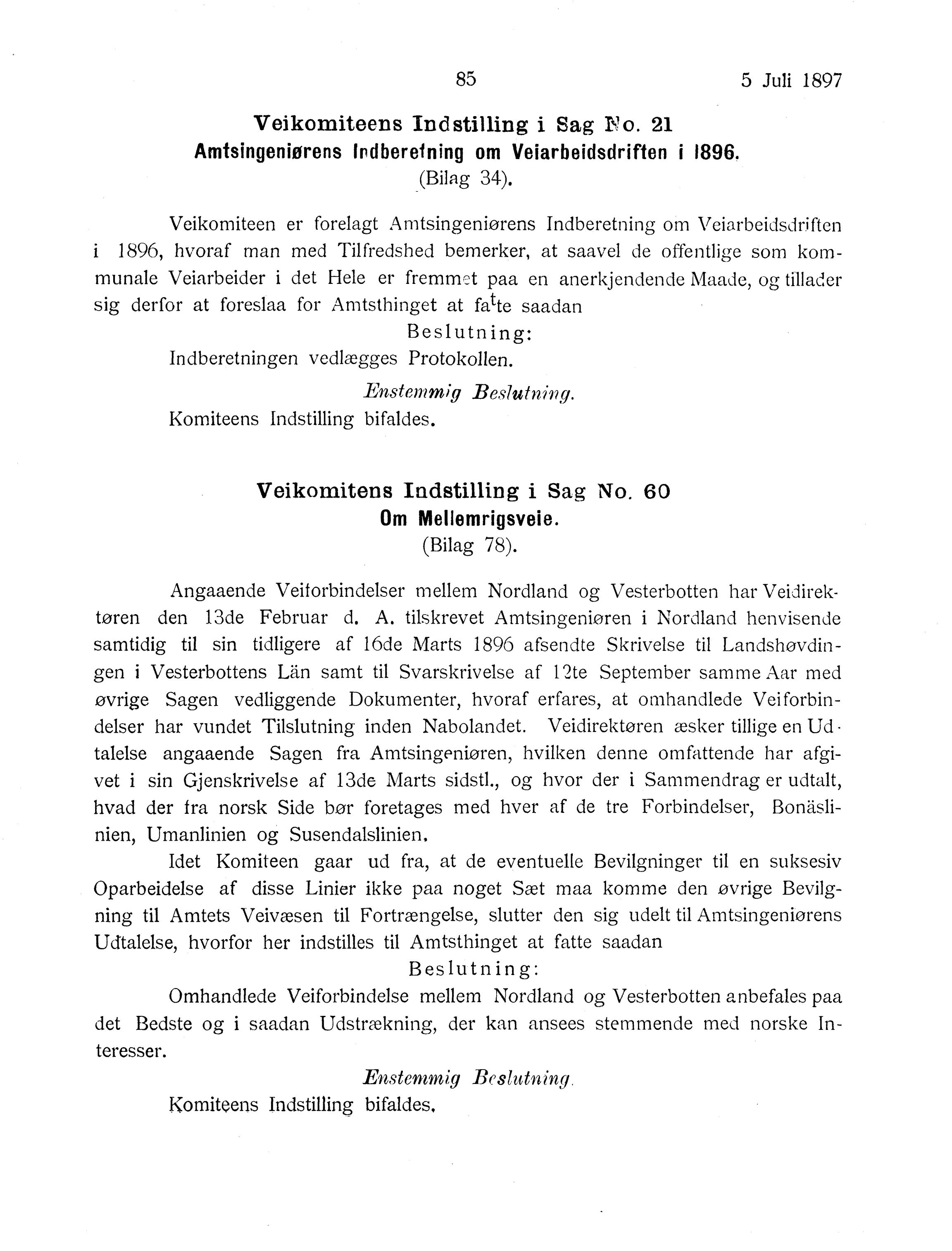 Nordland Fylkeskommune. Fylkestinget, AIN/NFK-17/176/A/Ac/L0020: Fylkestingsforhandlinger 1897, 1897